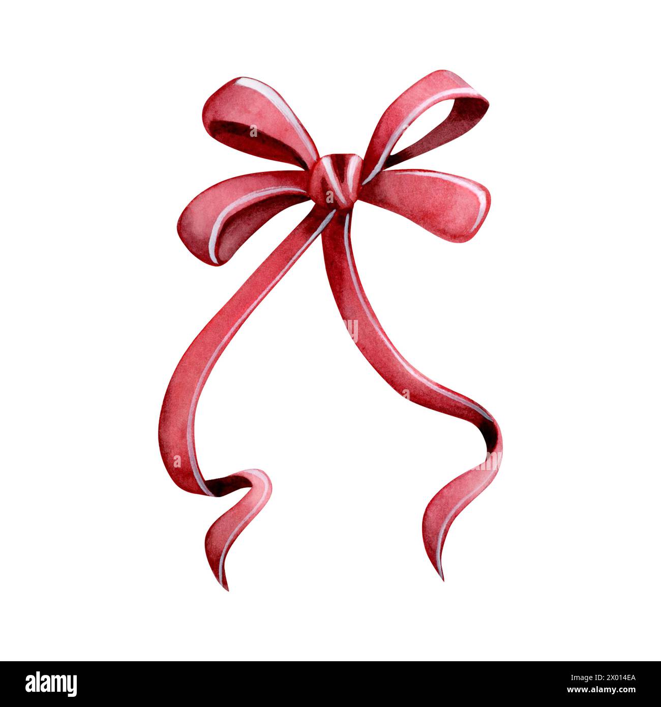 Elegante rote Schleife für Weihnachten Aquarell Illustration isoliert auf weiß für Neujahrsgeschenk festliches Design Stockfoto