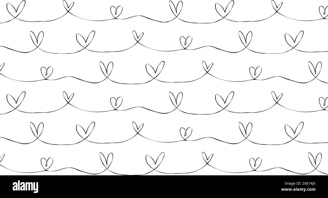 Nahtloses Muster mit durchgehender Herzlinie. Hintergrund zum Valentinstag. Vektorillustration für Grafiken, Textilien und Muster. Niedliche Musterlinie Stock Vektor