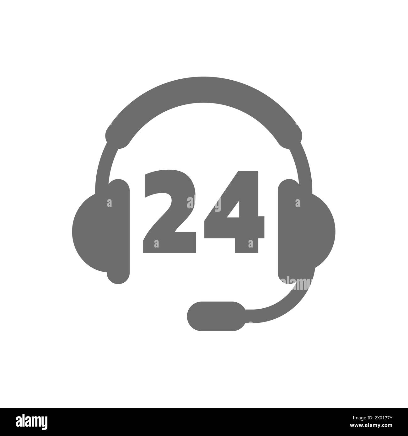 Headset oder Kopfhörer mit 24 Vektorsymbol. 24 Stunden Call-Center-Service. Stock Vektor