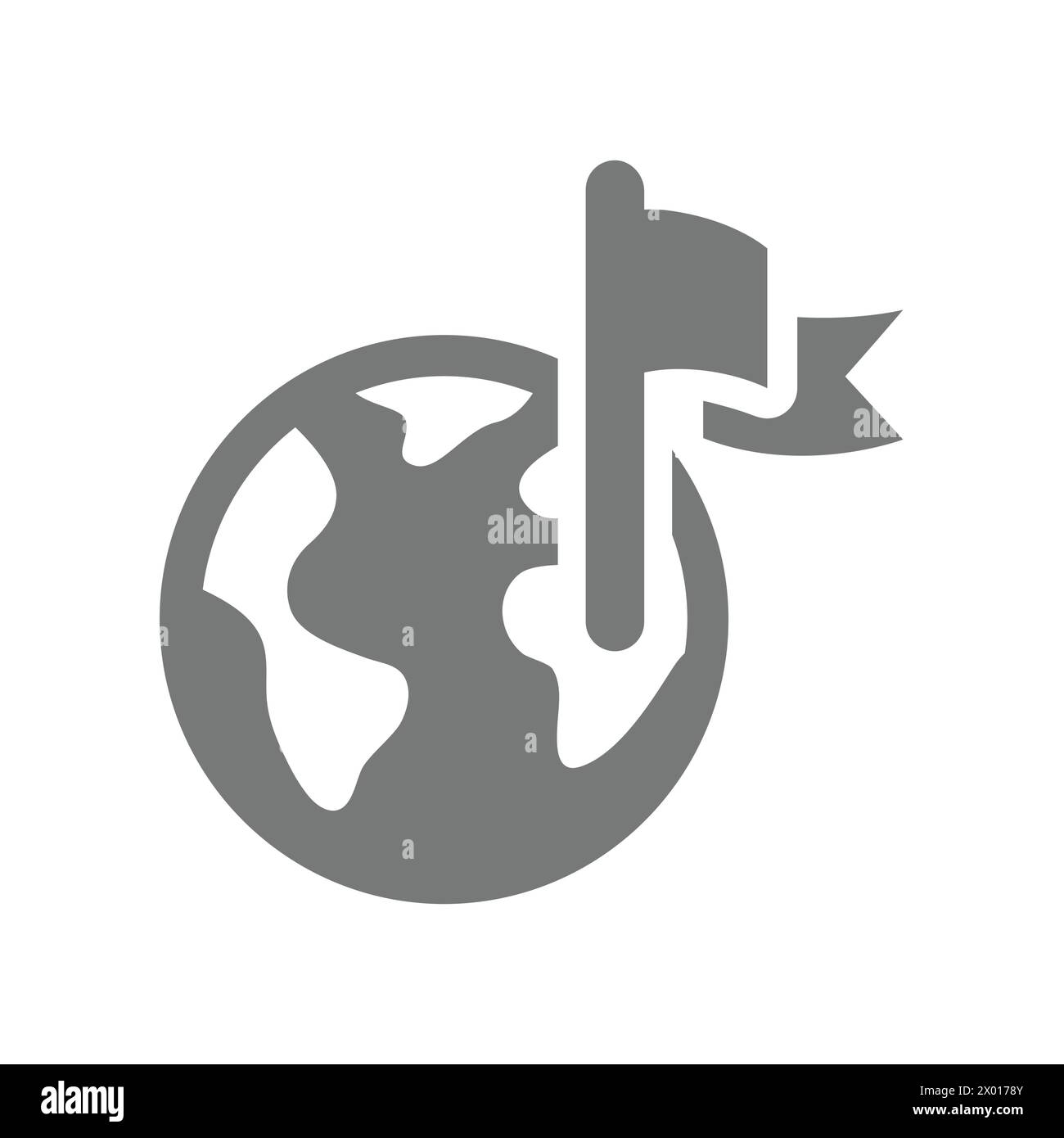 Planet Erde mit Flaggenvektorsymbol. Karte, Adresse und Standort Globus. Stock Vektor