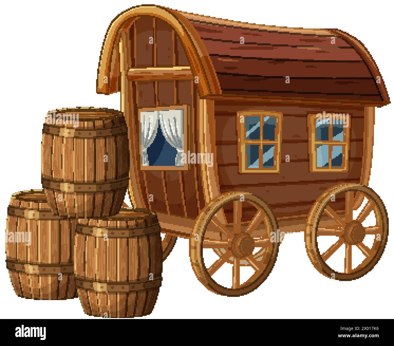 Zeichentrick eines altmodischen Wagens mit Holzfässern Stock Vektor
