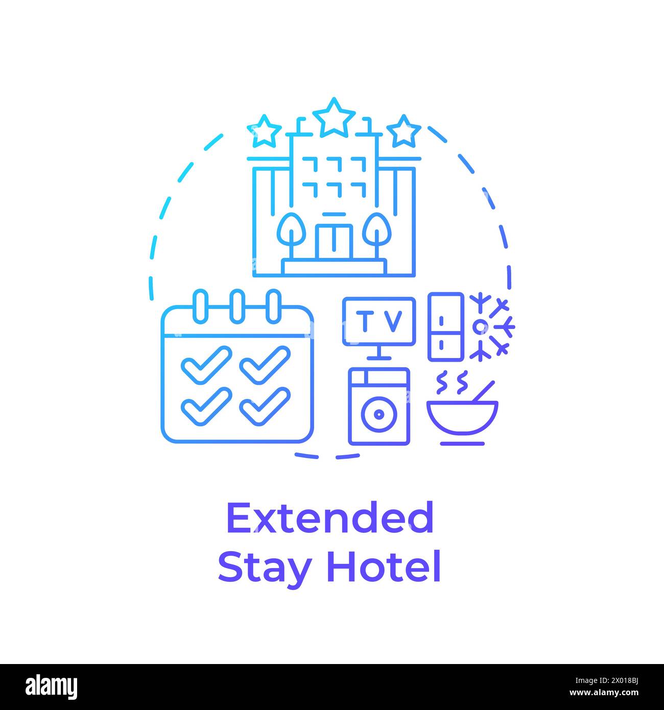 Symbol für das Blue Gradient Concept für Langzeitaufenthalte im Hotel Stock Vektor