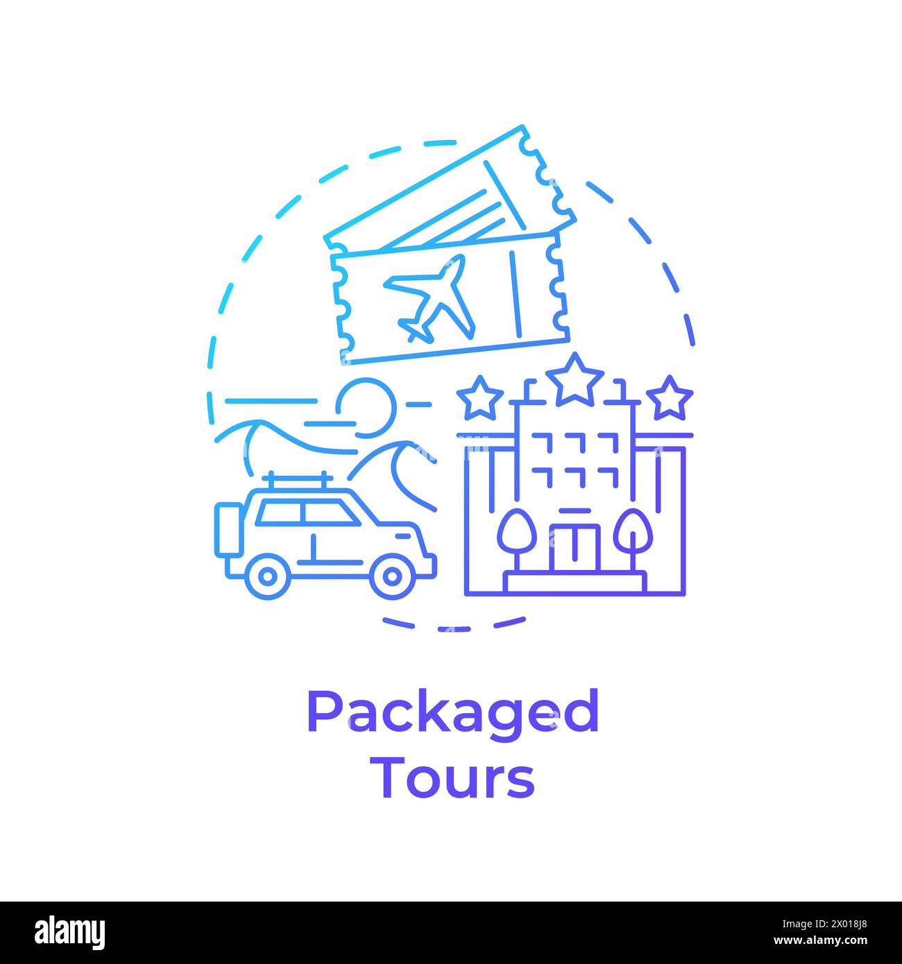 Packaged Tours Blue Gradient Concept Symbol Stock Vektor