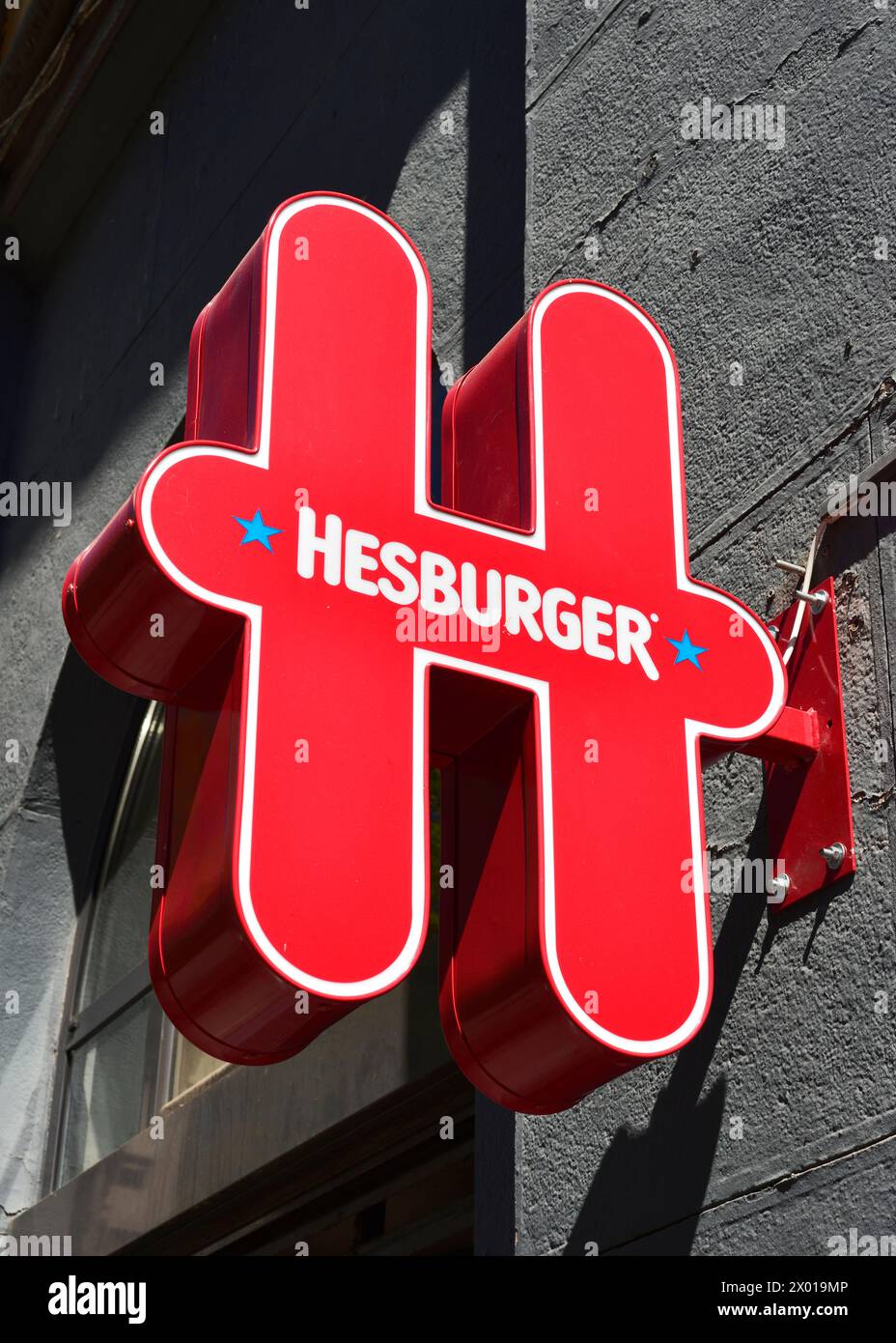 Hesburger Logoschild an der Restaurantfassade in Sofia Bulgarien, Osteuropa, Balkan, EU Stockfoto