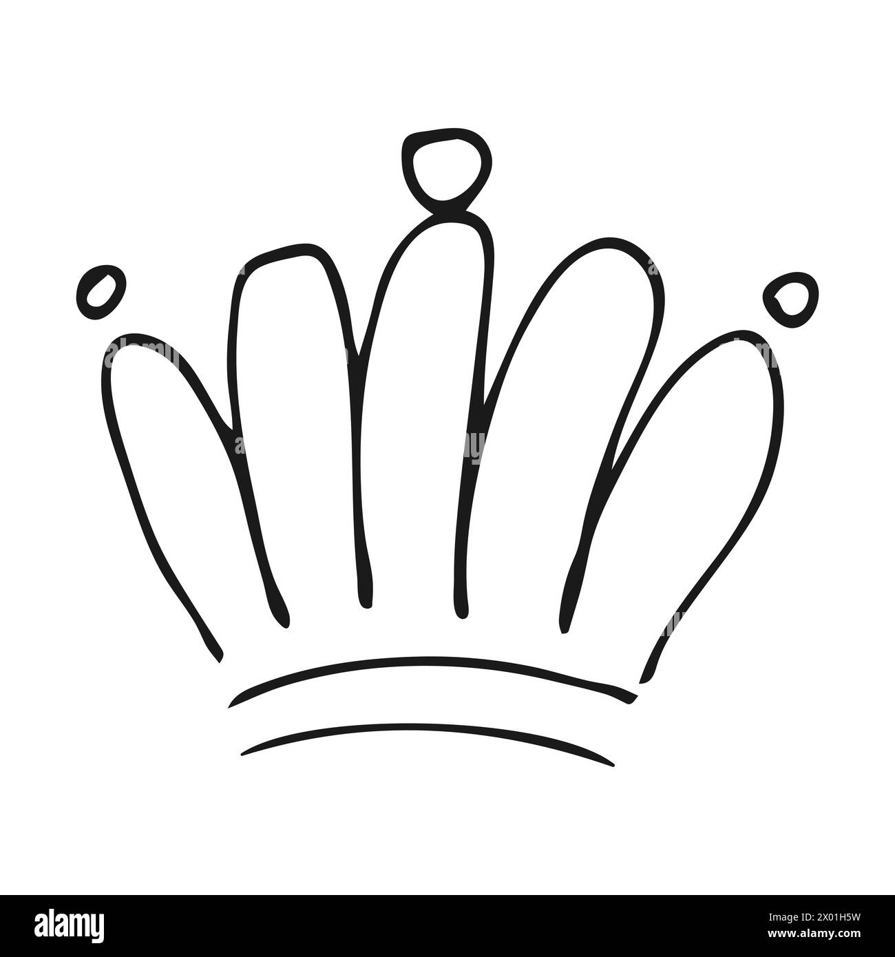 Handgezogene Krone. Einfache Graffiti-Skizze Königin oder Königskrone. Königliche kaiserliche Krönung und Monarchen-Symbol. Schwarze Pinselkritzelei isoliert auf weißem Hintergrund Stock Vektor