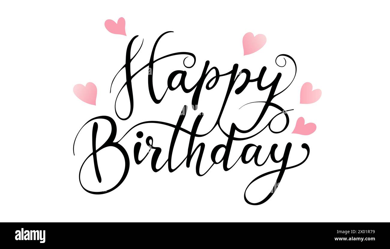 Alles Gute Zum Geburtstag. Schöne Grußkarte, gekratzter schwarzer Text. Handgezeichnetes Einladungsmuster Stock Vektor