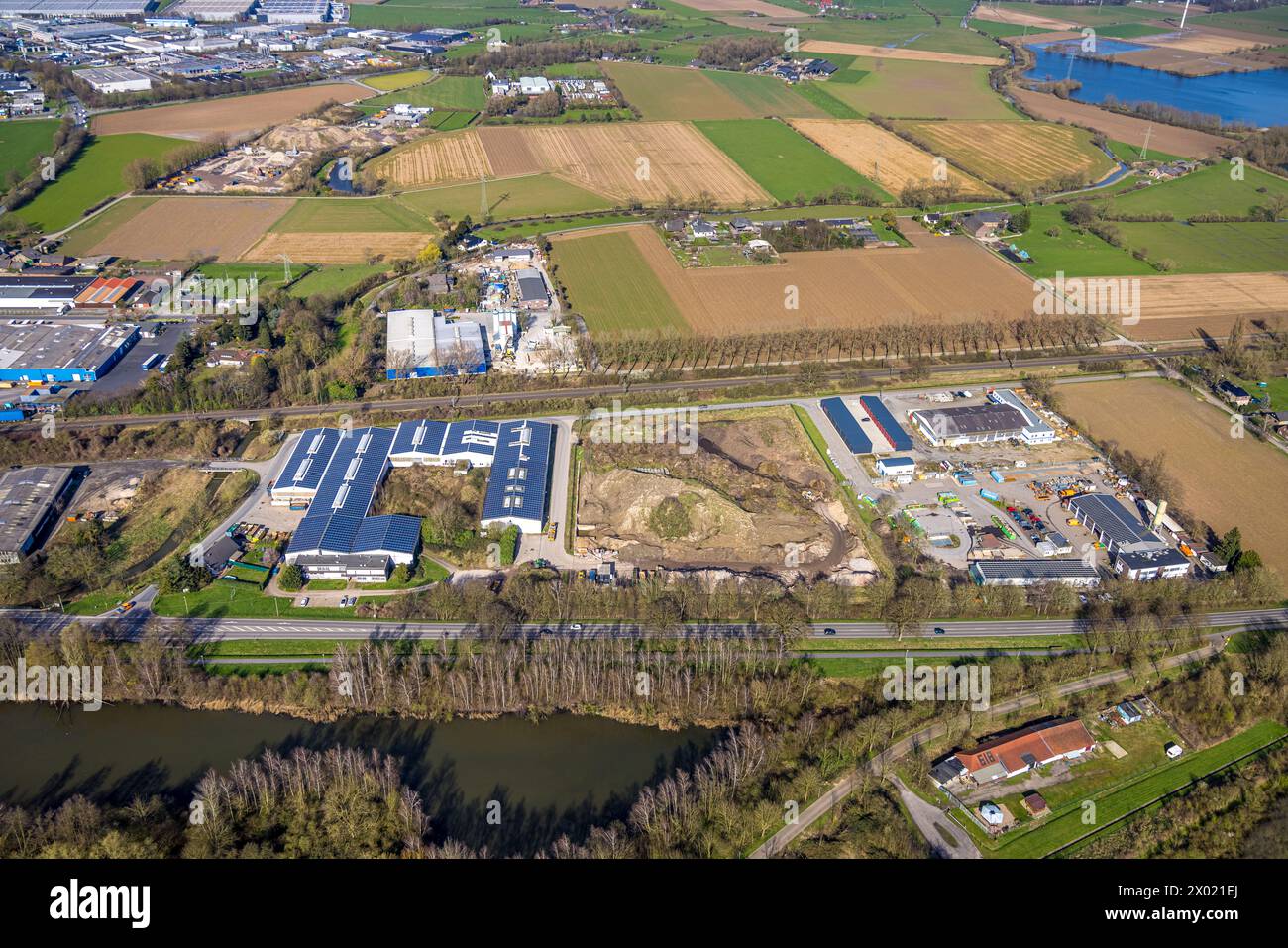 Luftaufnahme, Standort KBE, Anlage mit Solardach, Blackweg, Vrasselt, Emmerich am Rhein, Nordrhein-Westfalen, Deutschland Stockfoto