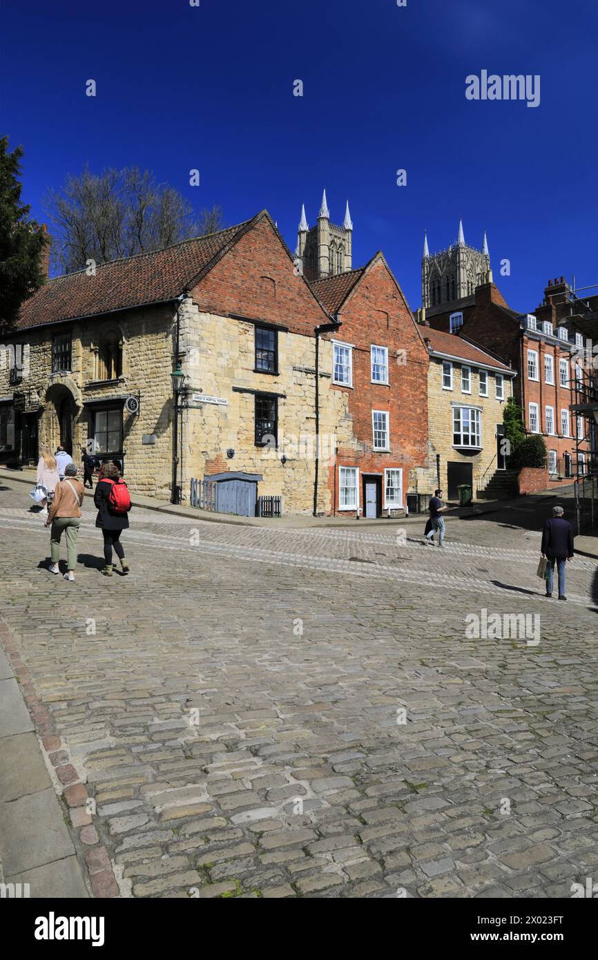 Christs Hospital Terrasse am Fuße von Steilhang Hill, Lincoln City, Lincolnshire, England, Großbritannien Stockfoto