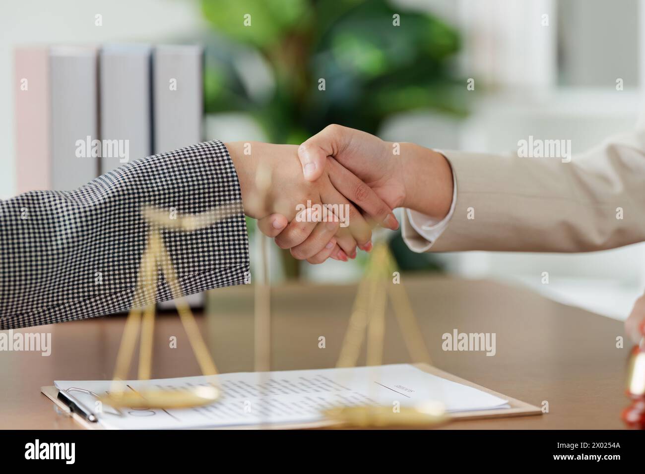 Anwalt Handshake zwischen Anwalt und Mandant in Anwaltskanzlei Stockfoto