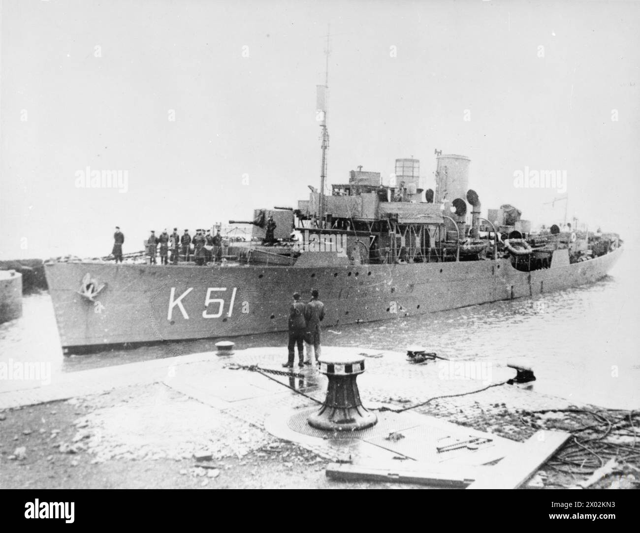 Die HMS Rockrose, eine Korvette der britischen Flower-Klasse, diente während des Zweiten Weltkriegs im Seeverkehr. Stockfoto