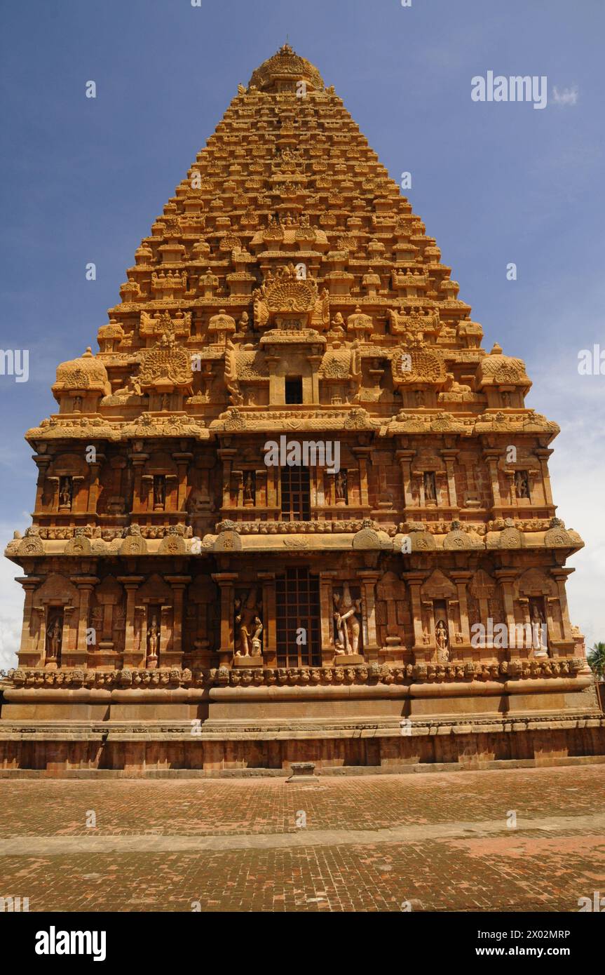 Vimana, Brihadeeswarar (Brihadisvara) Hindu-Chola-Tempel, Thanjavur, UNESCO-Weltkulturerbe, Tamil Nadu, Indien, Asien Stockfoto