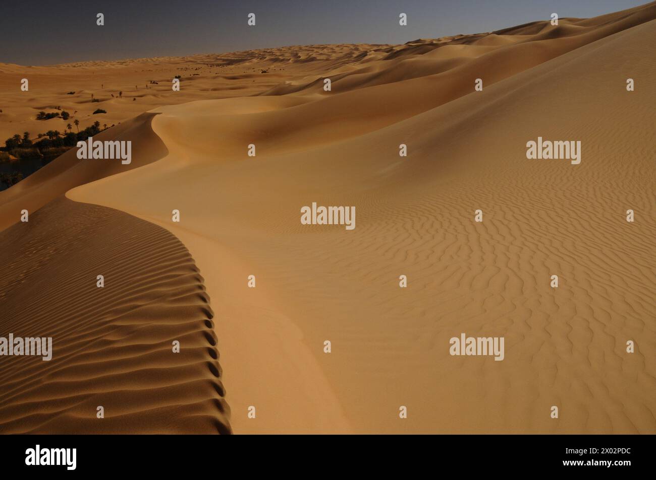 Malerische orange Dünen von Ubari, Sahara Wüste, Libyen, Nordafrika, Afrika Stockfoto