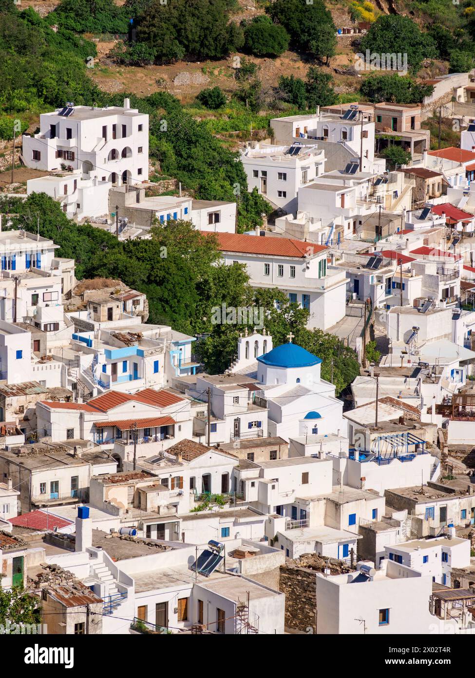 Koronos Village, erhöhte Aussicht, Naxos Island, Kykladen, griechische Inseln, Griechenland, Europa Stockfoto