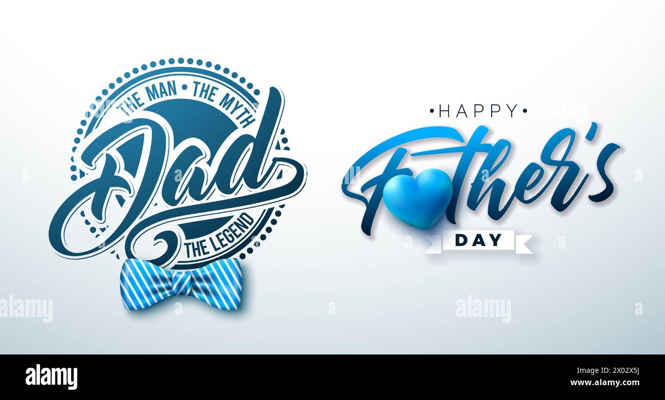 Happy Vatertag Grußkarte Design mit Herz und gestreifter Schleife auf hellem Hintergrund. Papa die Männer, der Mythos, die Legende Vektor-Feier Stock Vektor