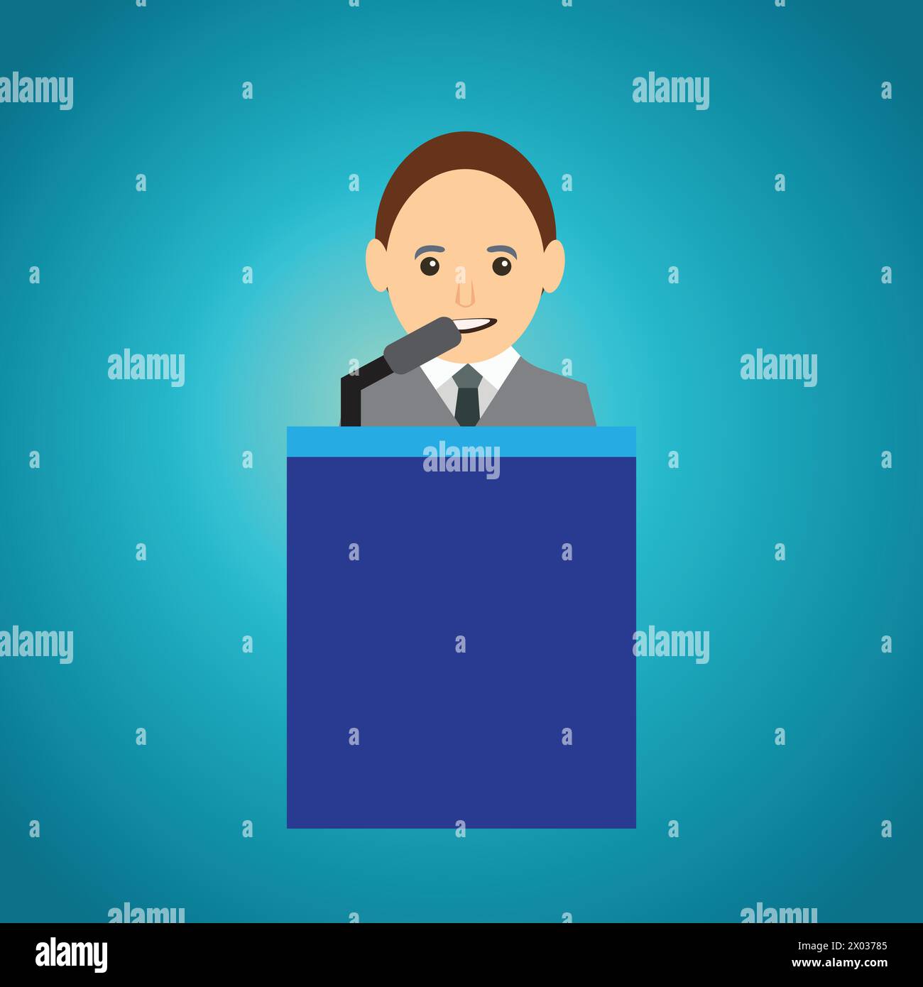 Mann mit Krawatte und Anzug hält eine Rede von einem Tribune Stock Vektor