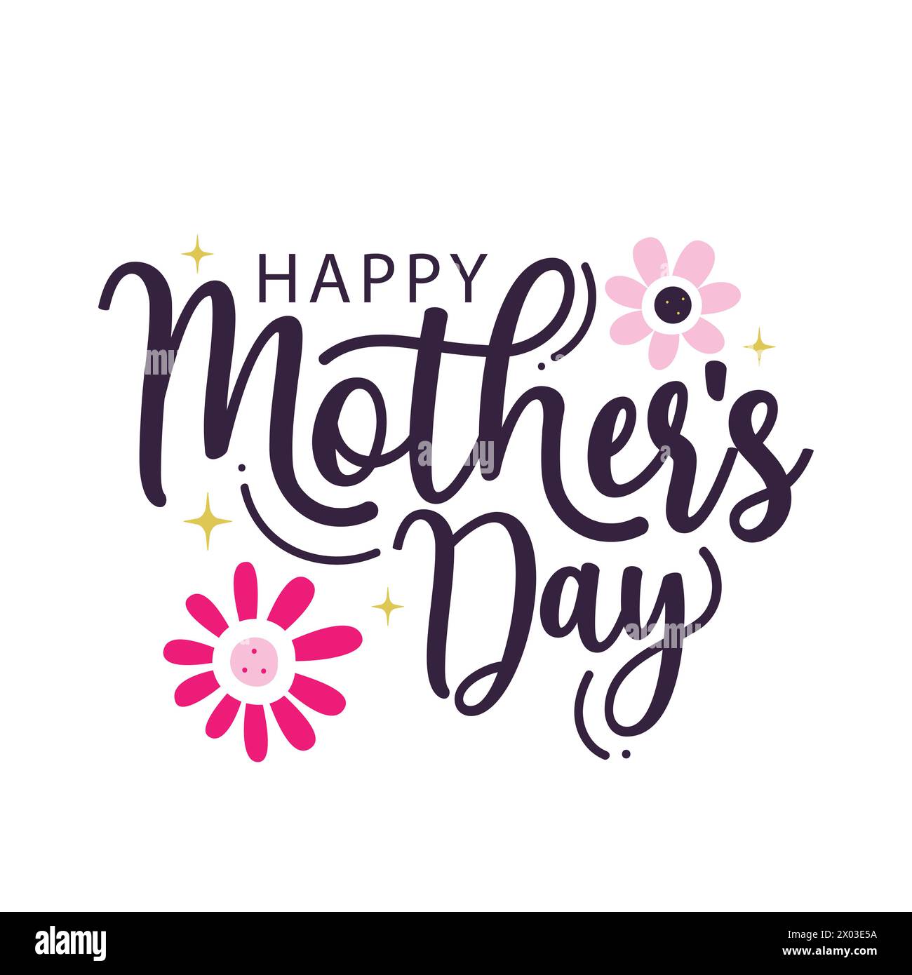 Happy Mother's Day Kalligrafie mit Blumen und Lochlinien. Schönes Typografie-Design mit Text von Happy Mother's Day. Muttertagsgruß Stock Vektor