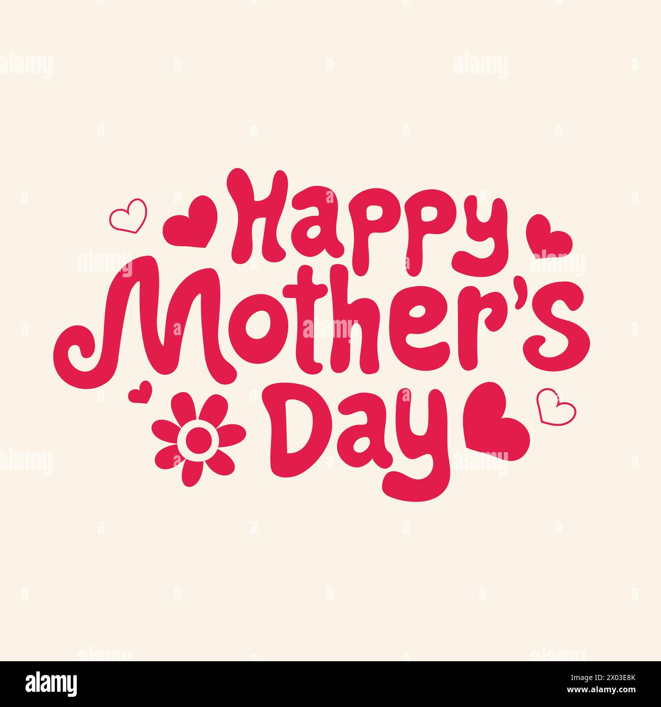 Happy Mother's Day – rosafarbene Handschriftschablone. Schönes Typografie-Design mit Text von Happy Mother's Day. Blumen- und Herzformen Stock Vektor