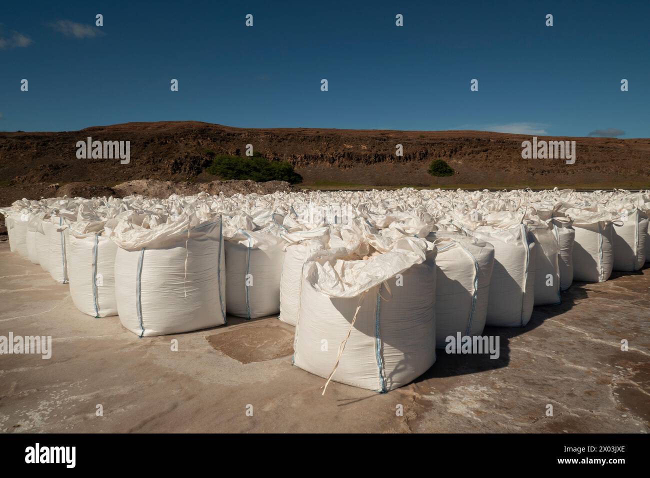 Salzsäcke, Salinen, Sal, Kap Verde (Republik Cabo Verde) Stockfoto