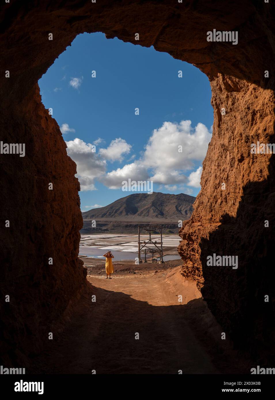 Eintritt zu Salinen, Sal, Kap Verde (Republik Cabo Verde) Stockfoto