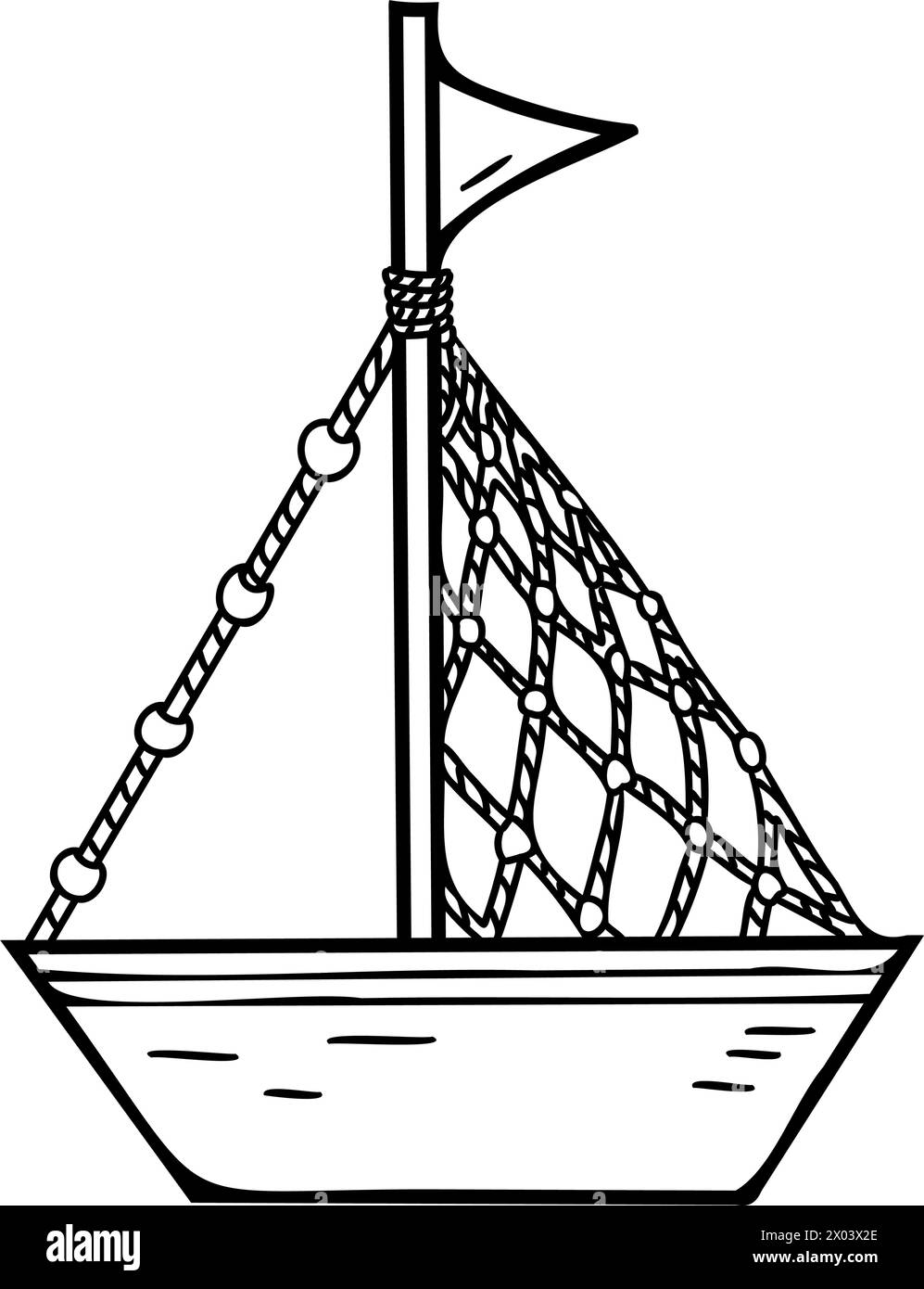 Niedliches Schiff, Bootsvektor-Illustration. Handgemaltes sommerliches nautisches Element im Doodle-Stil isoliert auf weißem Hintergrund. Stock Vektor