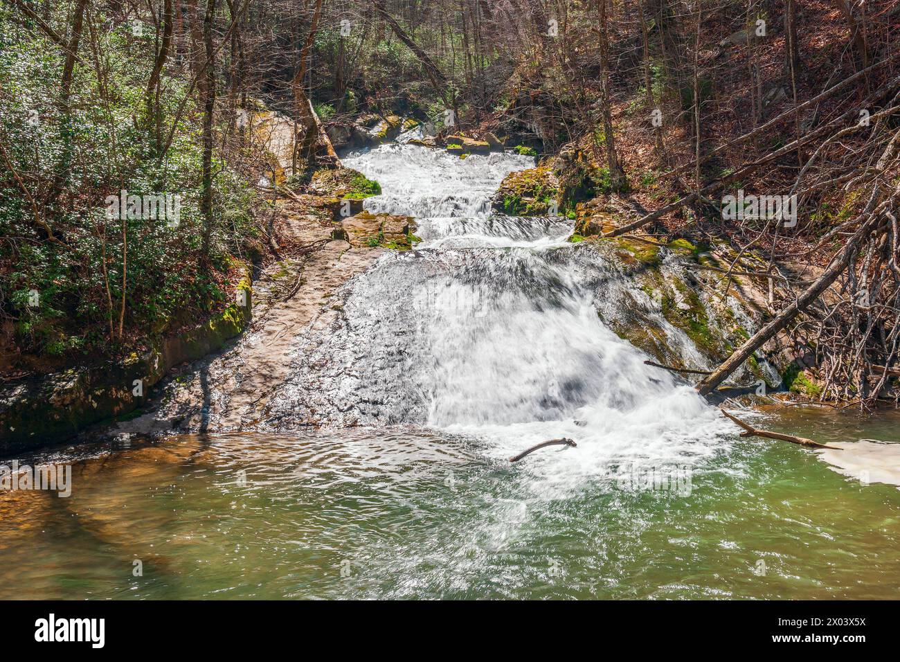 Roaring Run Falls im Allegany County an einem sonnigen Tag im Frühjahr. Erholungsgebiet Mit Roaring Run. Virginia. USA Stockfoto