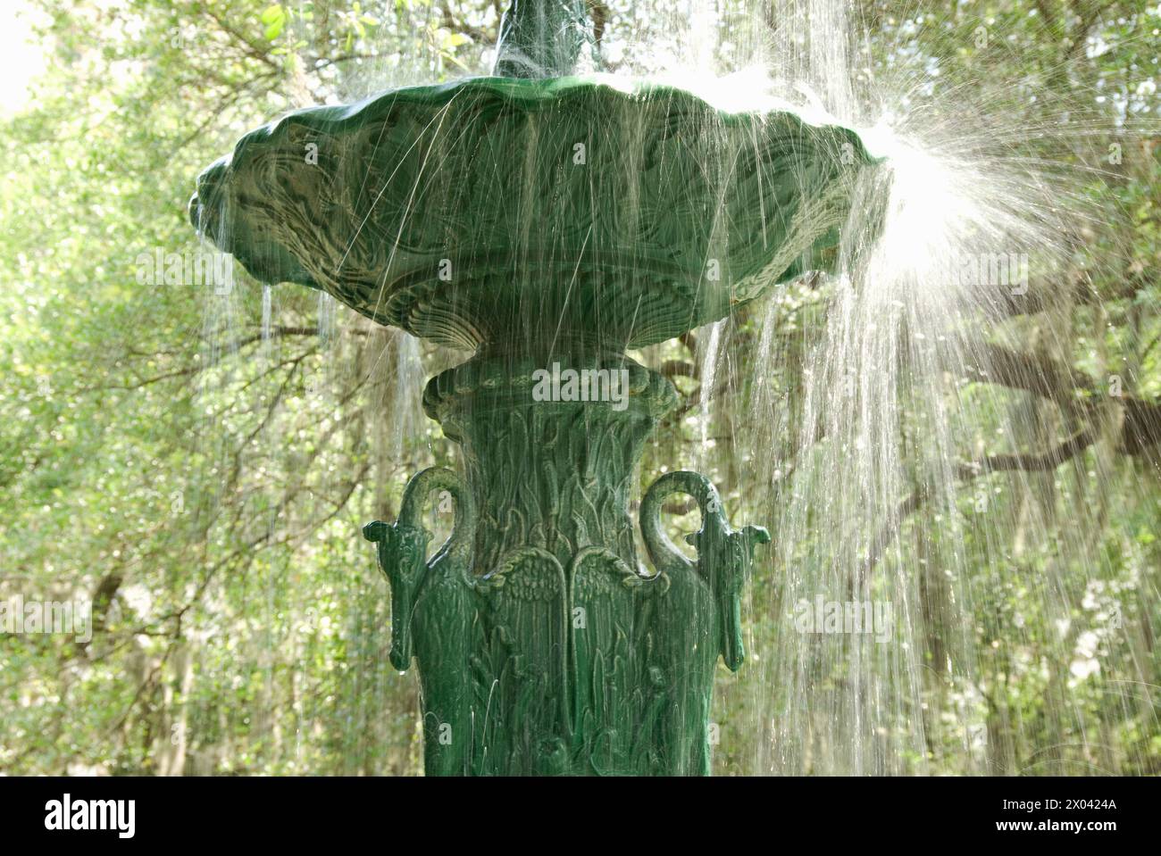 Halbhundertjähriger Brunnen am Lafayette Square - Savannah, Georgia Stockfoto