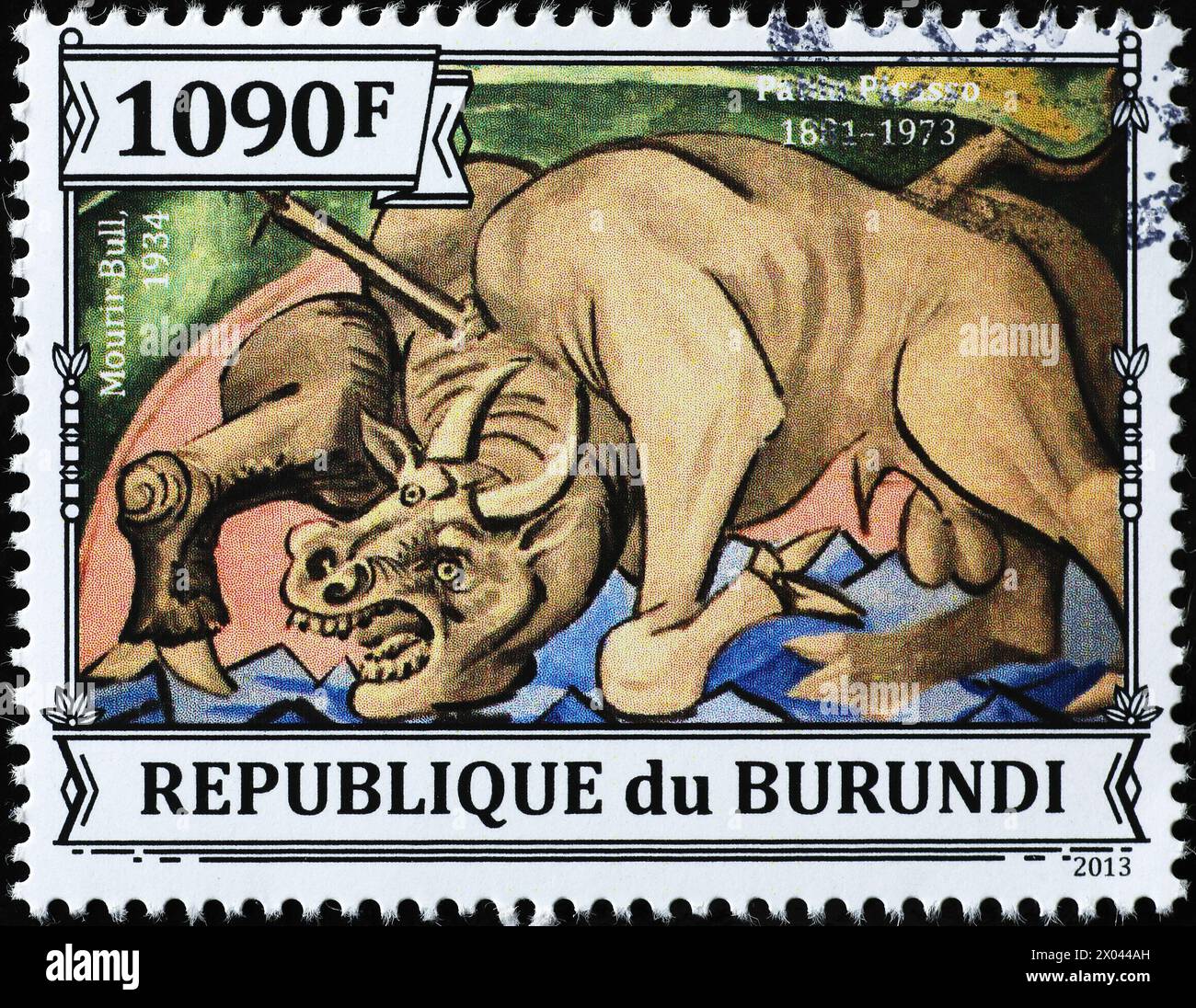 "Sterbender Bulle" von Pablo Picasso auf Briefmarke Stockfoto