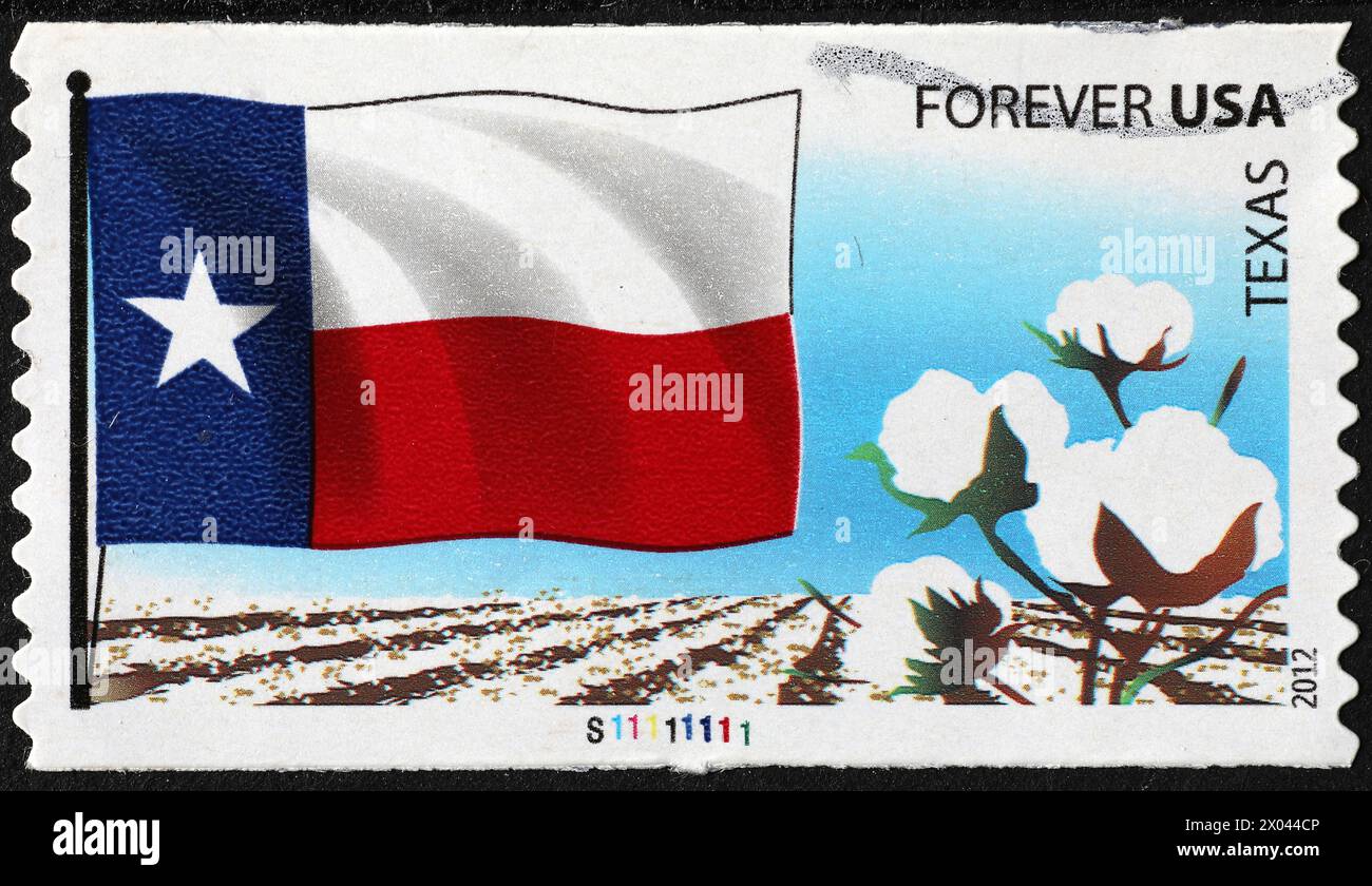 Flagge des Bundesstaates Texas auf US-Briefmarke Stockfoto