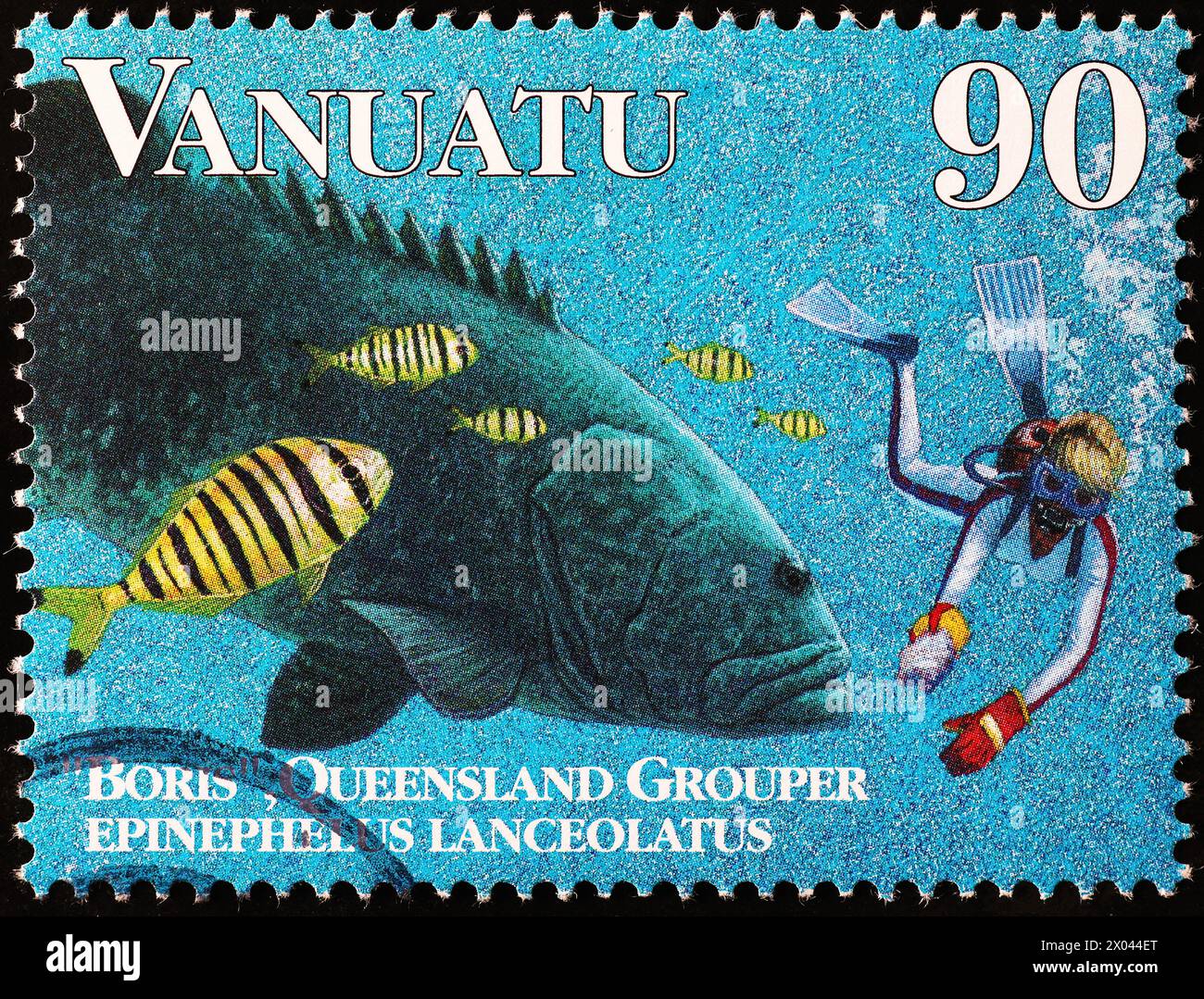 Riesenbarsch auf der Briefmarke von Vanuatu Stockfoto