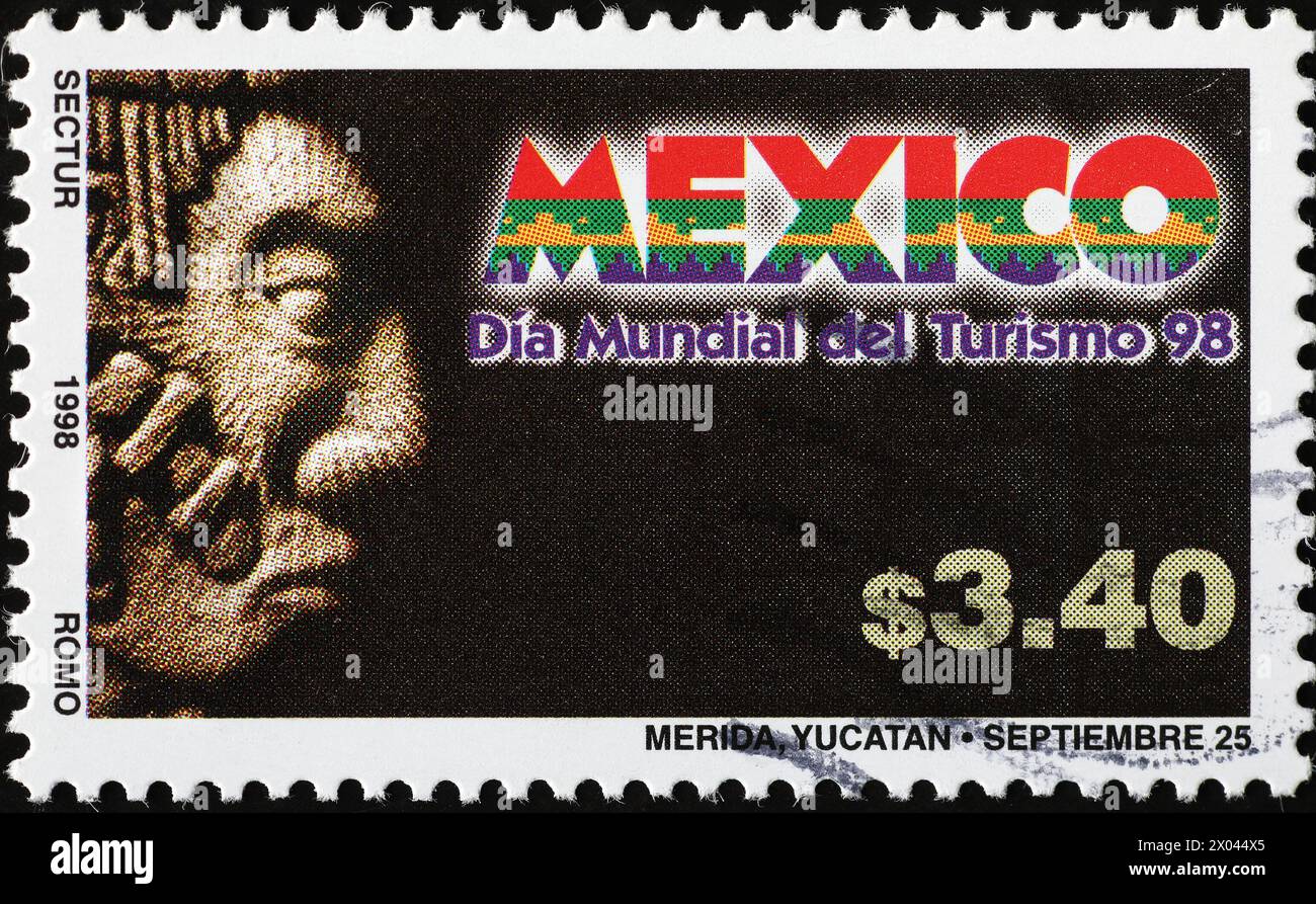 Maya-Skulptur auf mexikanischer Briefmarke Stockfoto