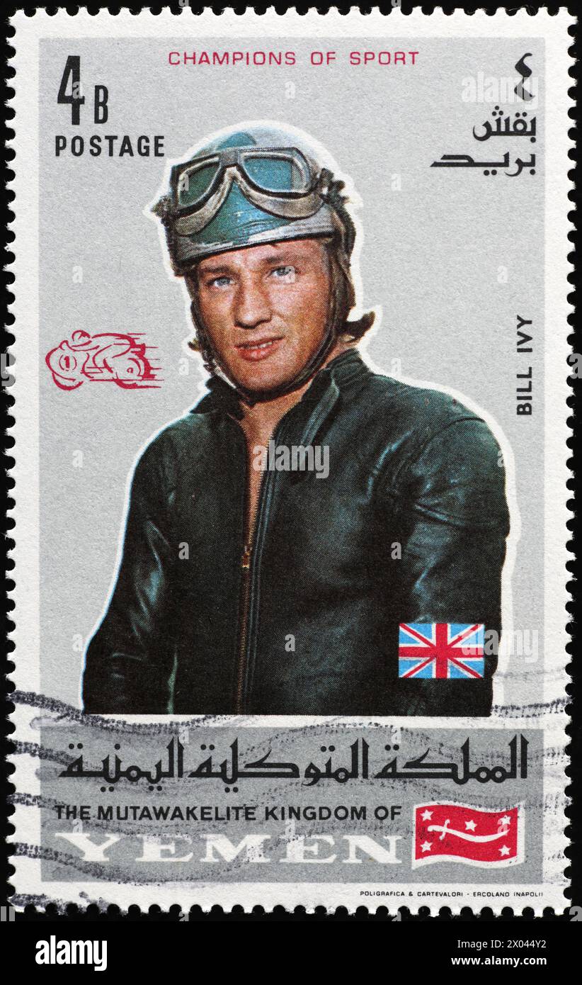 Motorradfahrer Bill Ivy auf Briefmarke Stockfoto
