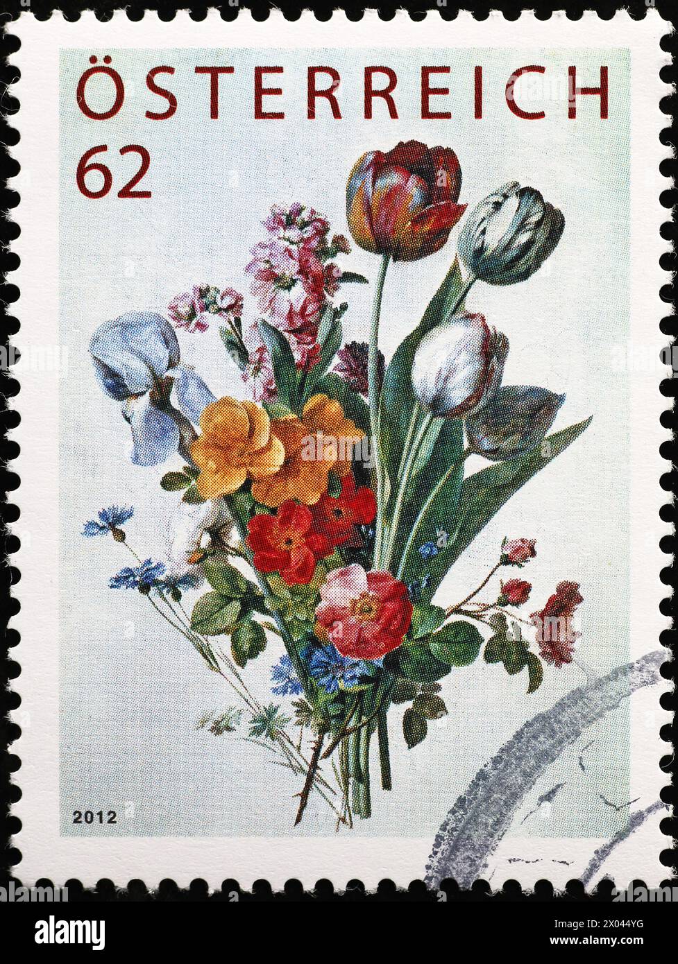 Schöner Strauß auf Briefmarke aus Österreich Stockfoto