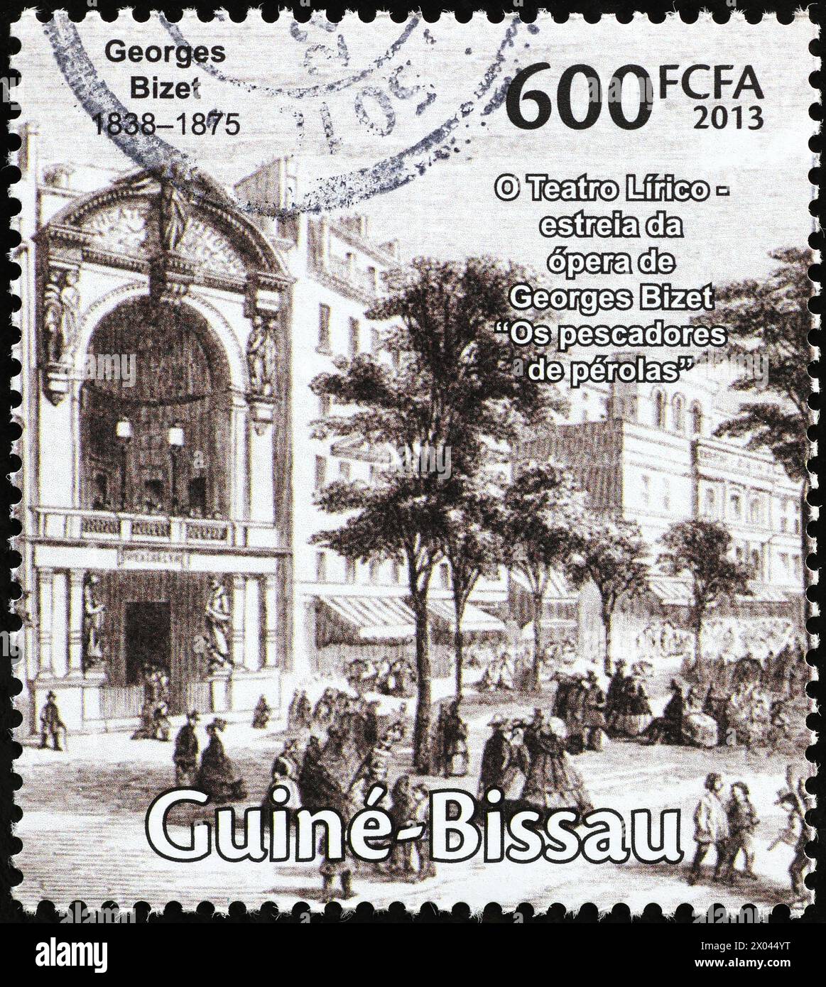 Opernhaus für das Debüt von Carmen von Bizet auf Briefmarke Stockfoto