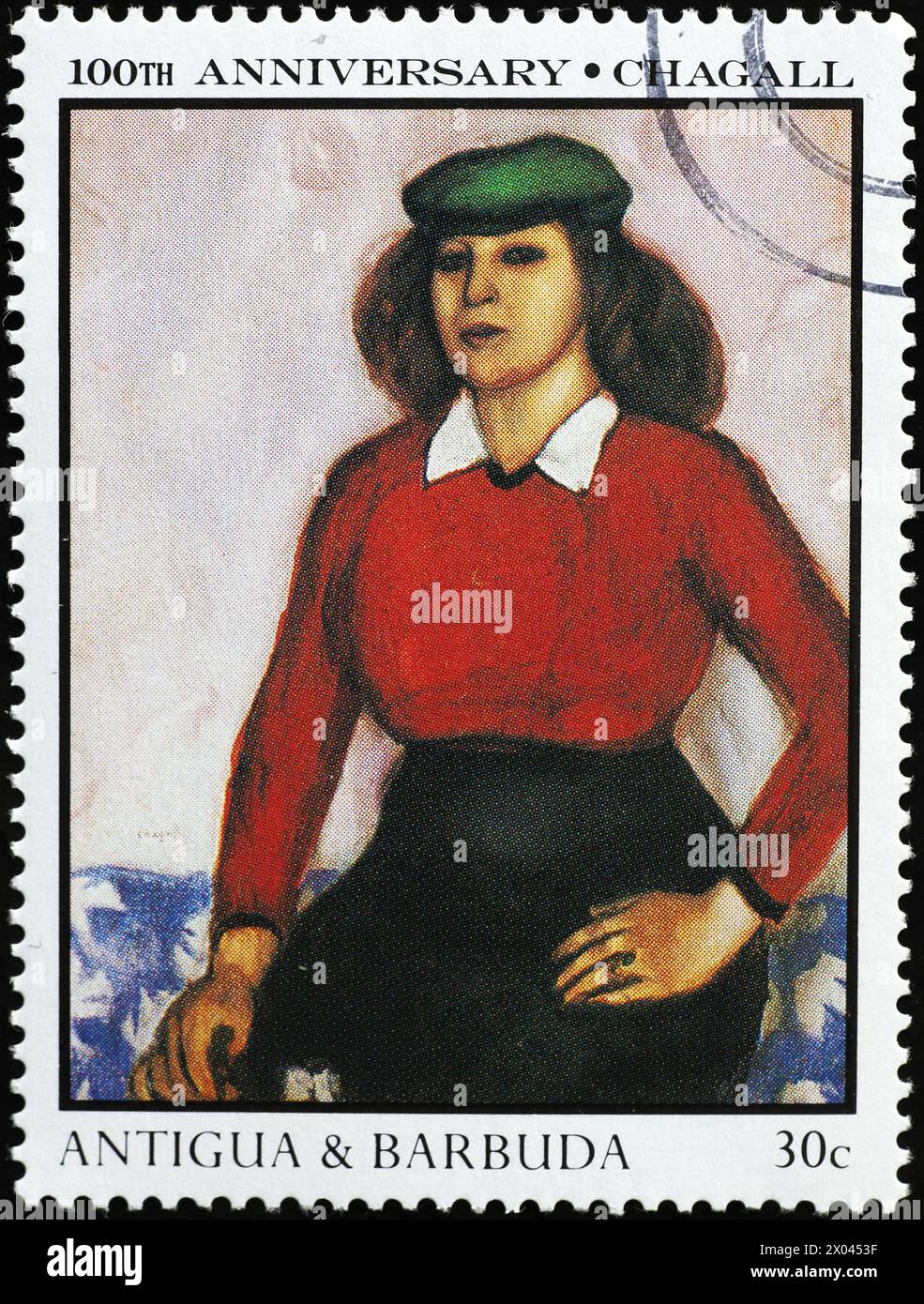 Porträt einer Frau von Marc Chagall auf Briefmarke Stockfoto