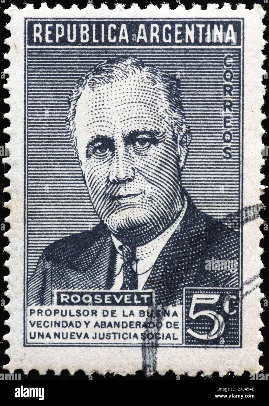 Präsident Franklin D. Roosevelt auf argentinischem Stempel Stockfoto