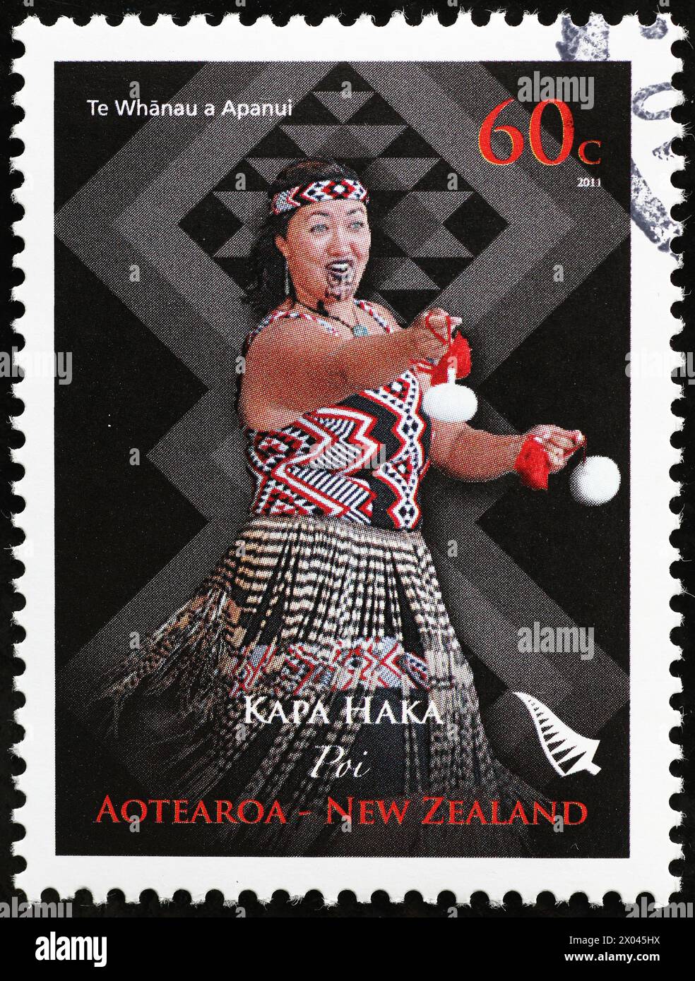 Woman in Māori-Action-Song auf neuseeländischer Briefmarke Stockfoto