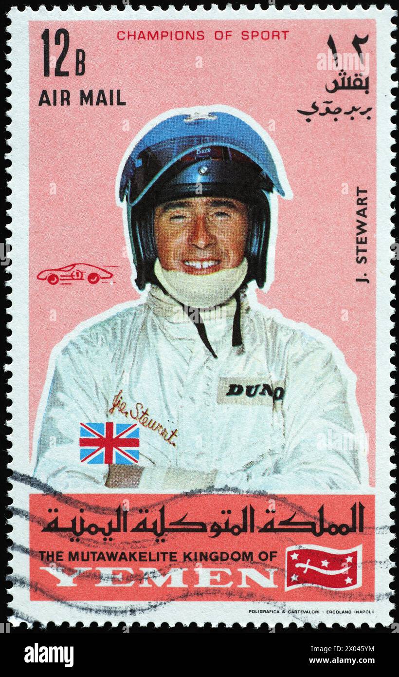 Autofahrer Jackie Stewart auf Briefmarke Stockfoto