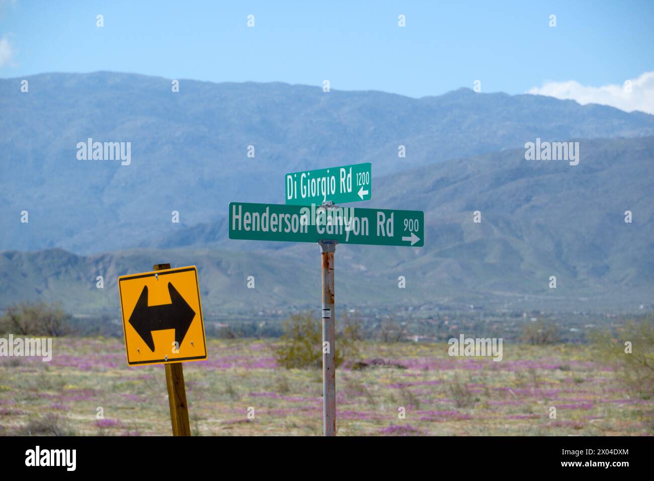 Straßenschild: Henderson Canyon Road und di Giorgio Road in Anza-Borrego Stockfoto