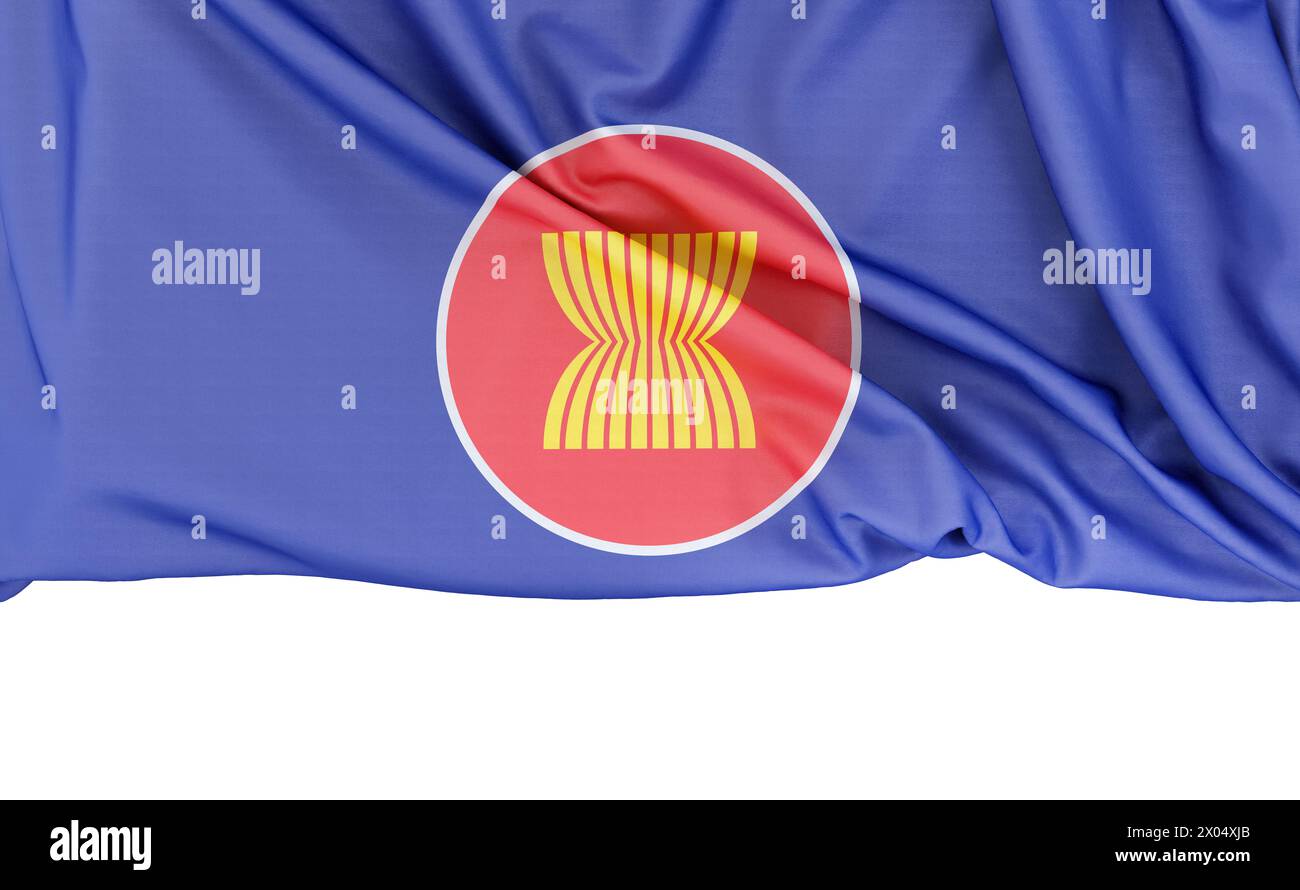 Flag von ASEAN isoliert auf weißem Hintergrund mit Kopierraum unten. 3D-Rendering Stockfoto