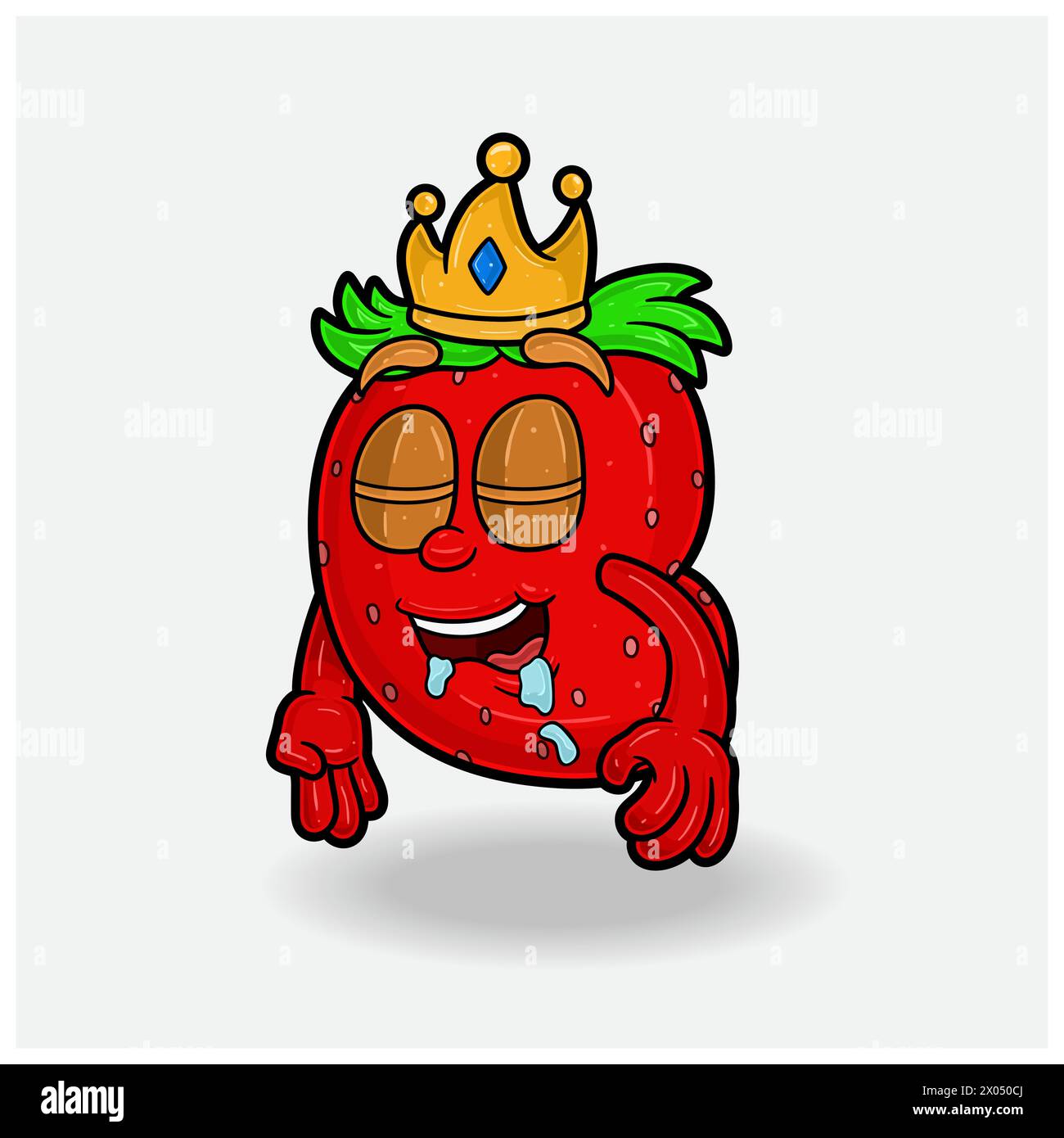 Schlafausdruck mit dem Cartoon „Erdbeer-Frucht-Crown Mascot“. Vektorabbildungen Stock Vektor