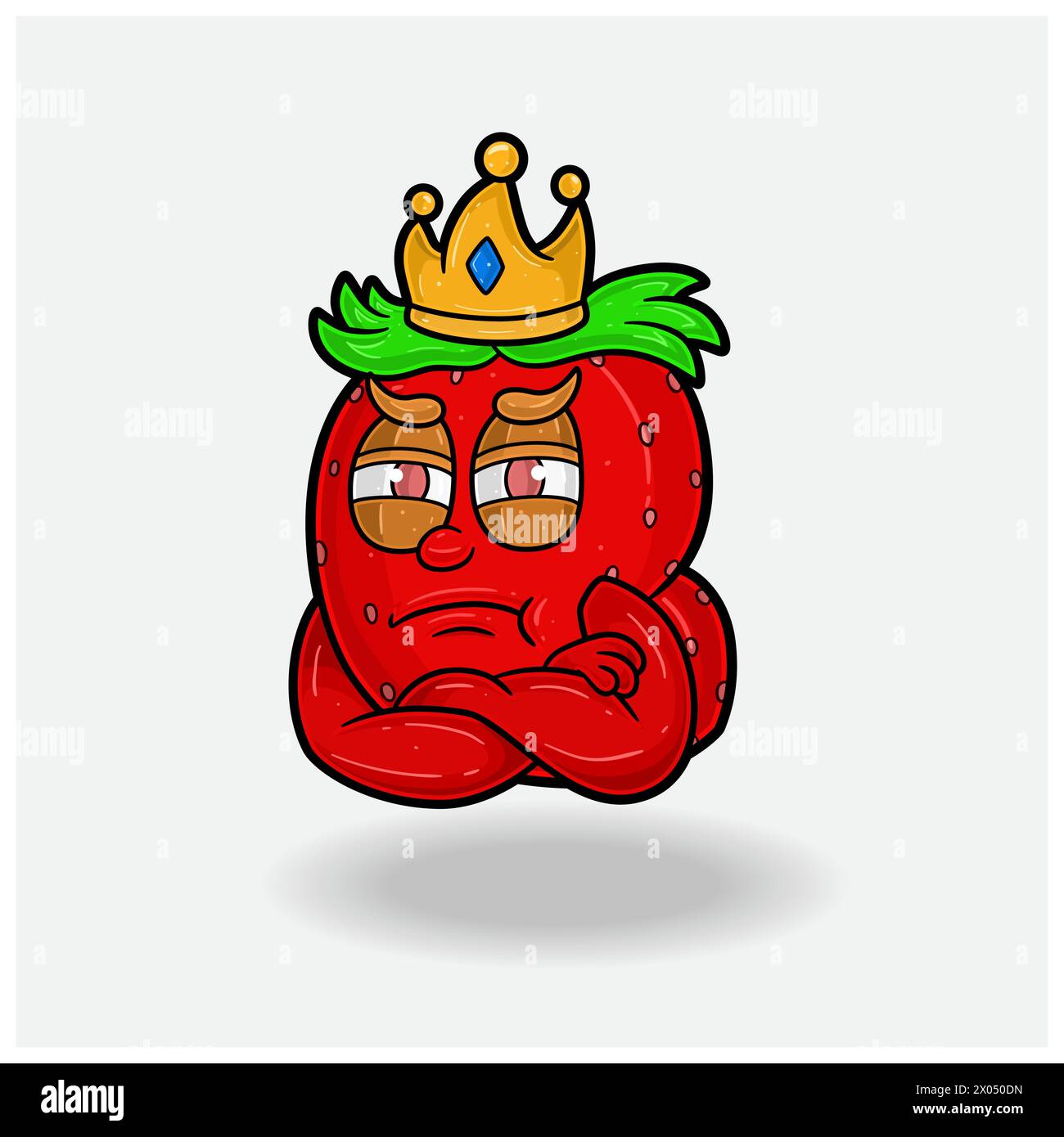 Eifersüchtiger Ausdruck mit dem Cartoon „Erdbeer-Fruchtkrone Maskottchen“. Vektorabbildungen Stock Vektor