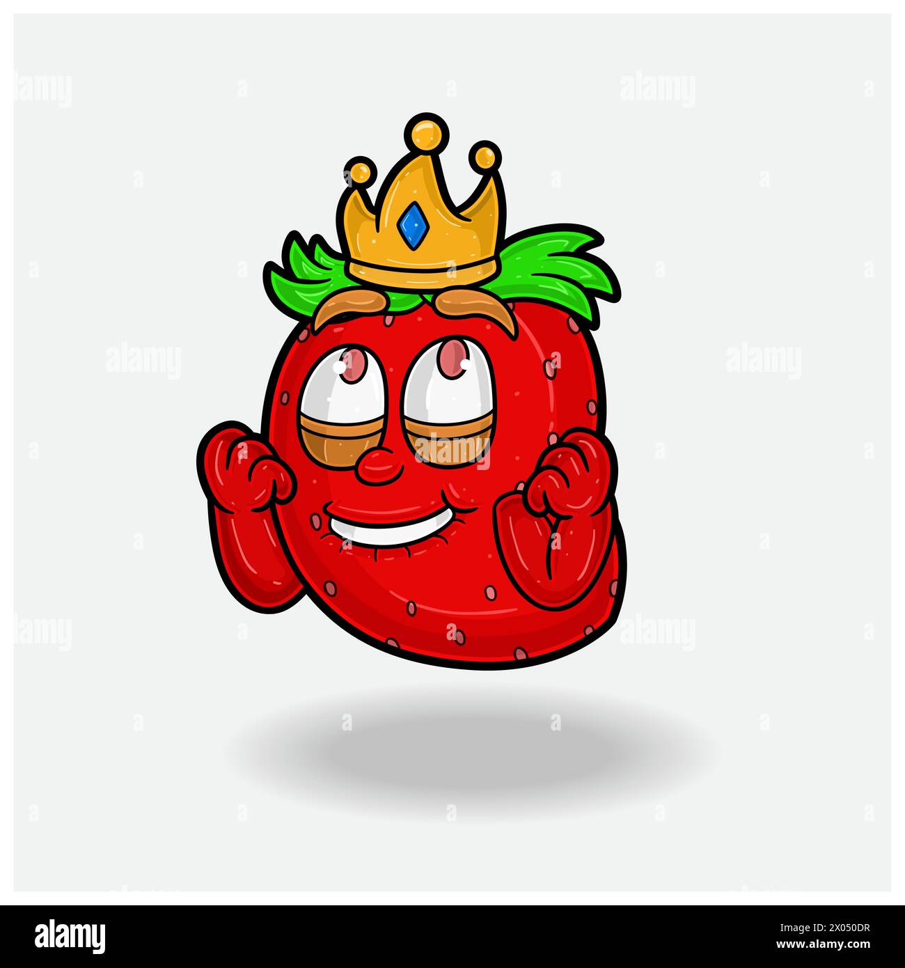 Fröhlicher Ausdruck mit dem Cartoon „Erdbeer-Frucht-Krone-Maskottchen“. Vektorabbildungen Stock Vektor