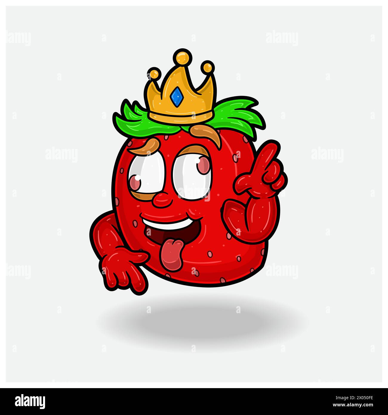 Verrückter Ausdruck mit dem Cartoon „Erdbeer-Frucht-Krone-Maskottchen“. Vektorabbildungen Stock Vektor
