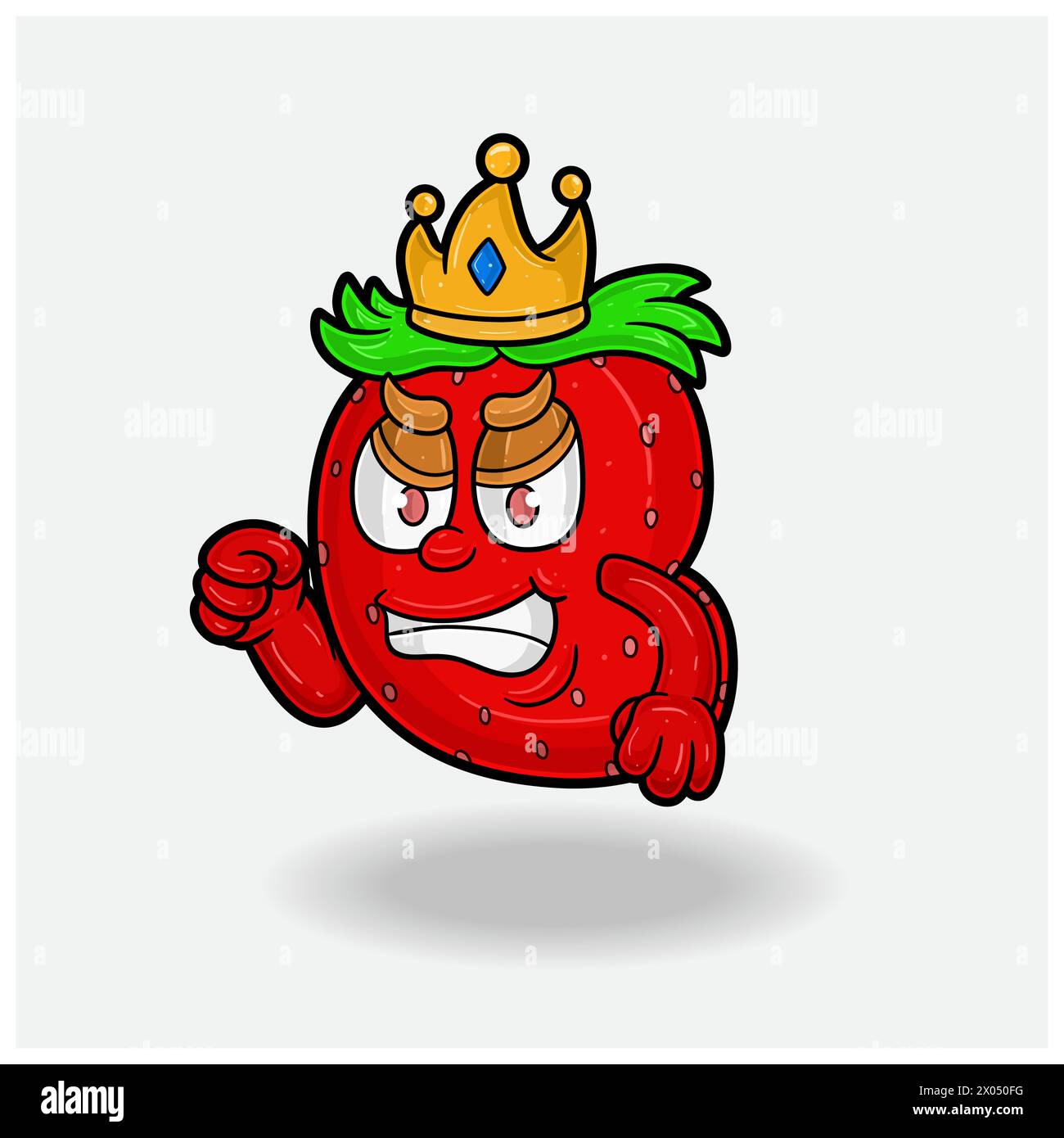Wütender Ausdruck mit dem Cartoon „Erdbeer-Fruchtkronen-Maskottchen“. Vektorabbildungen Stock Vektor