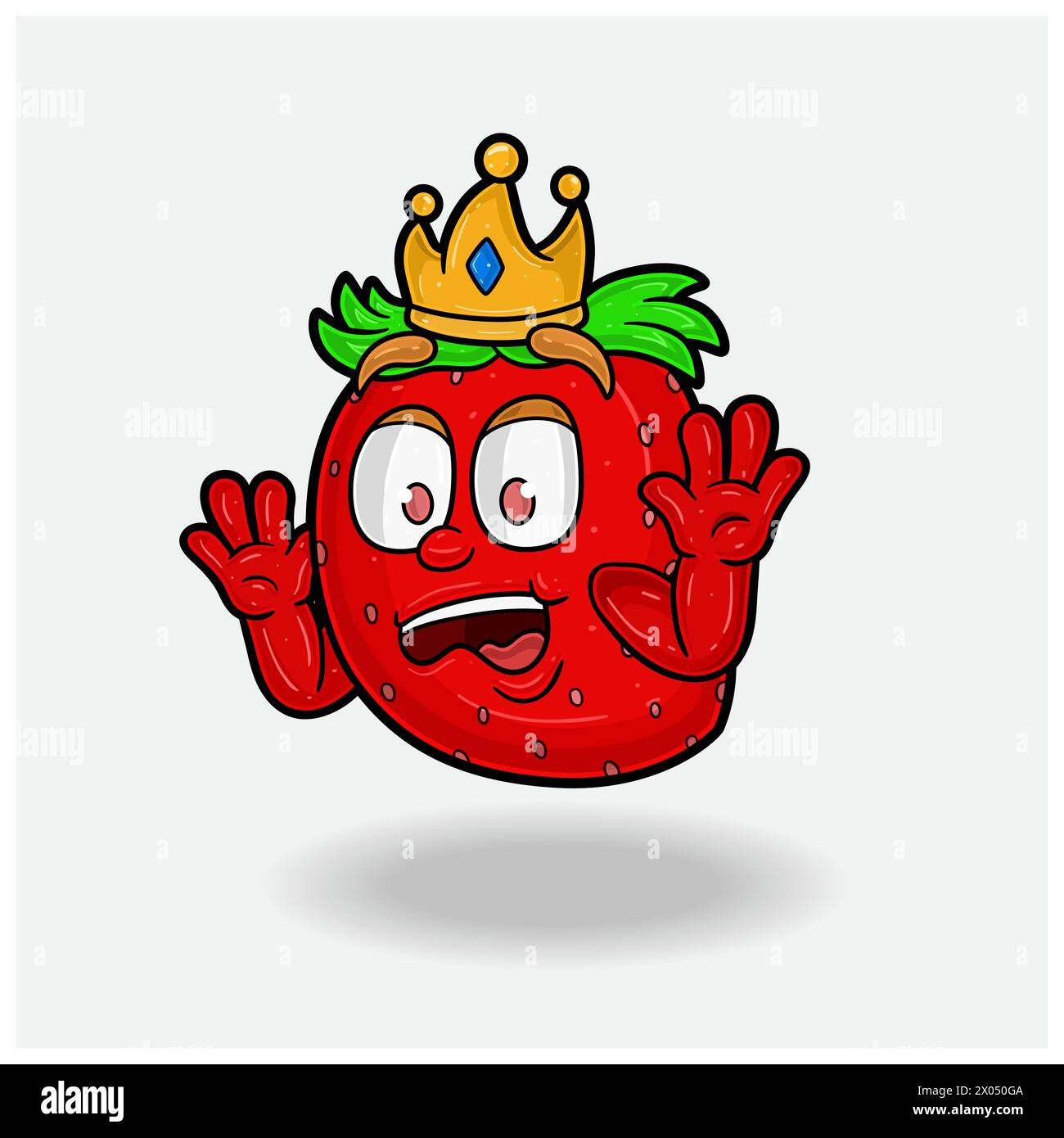 Schockierter Ausdruck mit dem Cartoon „Erdbeer-Fruchtkronen-Maskottchen“. Vektorabbildungen Stock Vektor