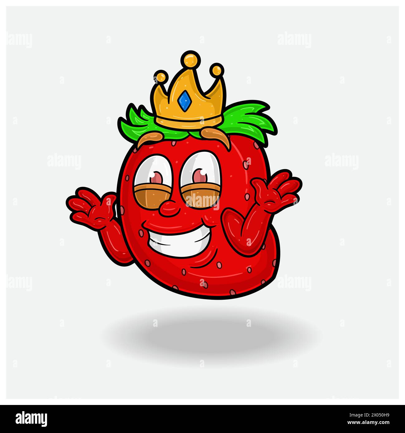 Ich kenne das Lächeln nicht mit dem Cartoon „Erdbeer-Frucht-Crown-Mascot“. Vektorabbildungen Stock Vektor