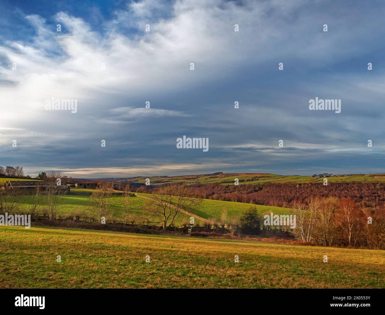Großbritannien, South Yorkshire, Peak District, Lodge Moor, Blick von der Redmires Road in Richtung Rivelin Valley und Ughill. Stockfoto