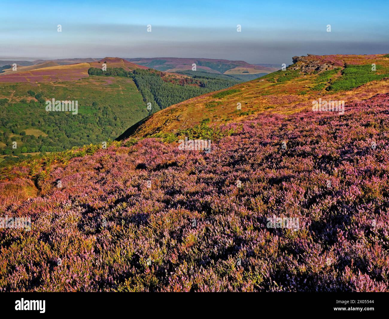 Großbritannien, Derbyshire, Peak District, Bamford Edge und Win Hill. Stockfoto