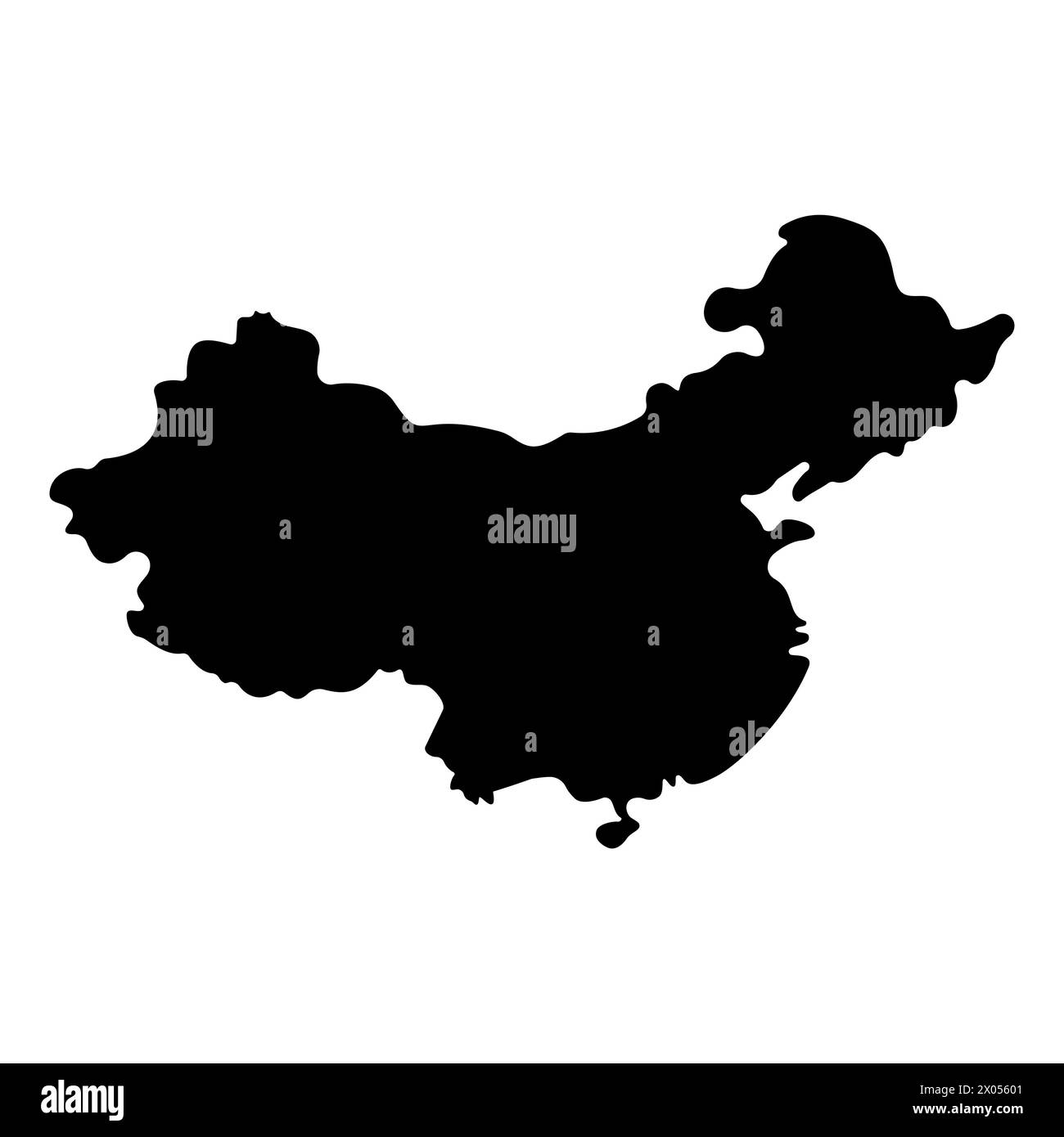 China auf der Weltkarte Symbol. Weißes, schwarzes Silhouettenelement, isoliert auf weißem Hintergrund. Geografische Lage des Standorts. Ostasien. Der südöstliche Teil der Th Stock Vektor