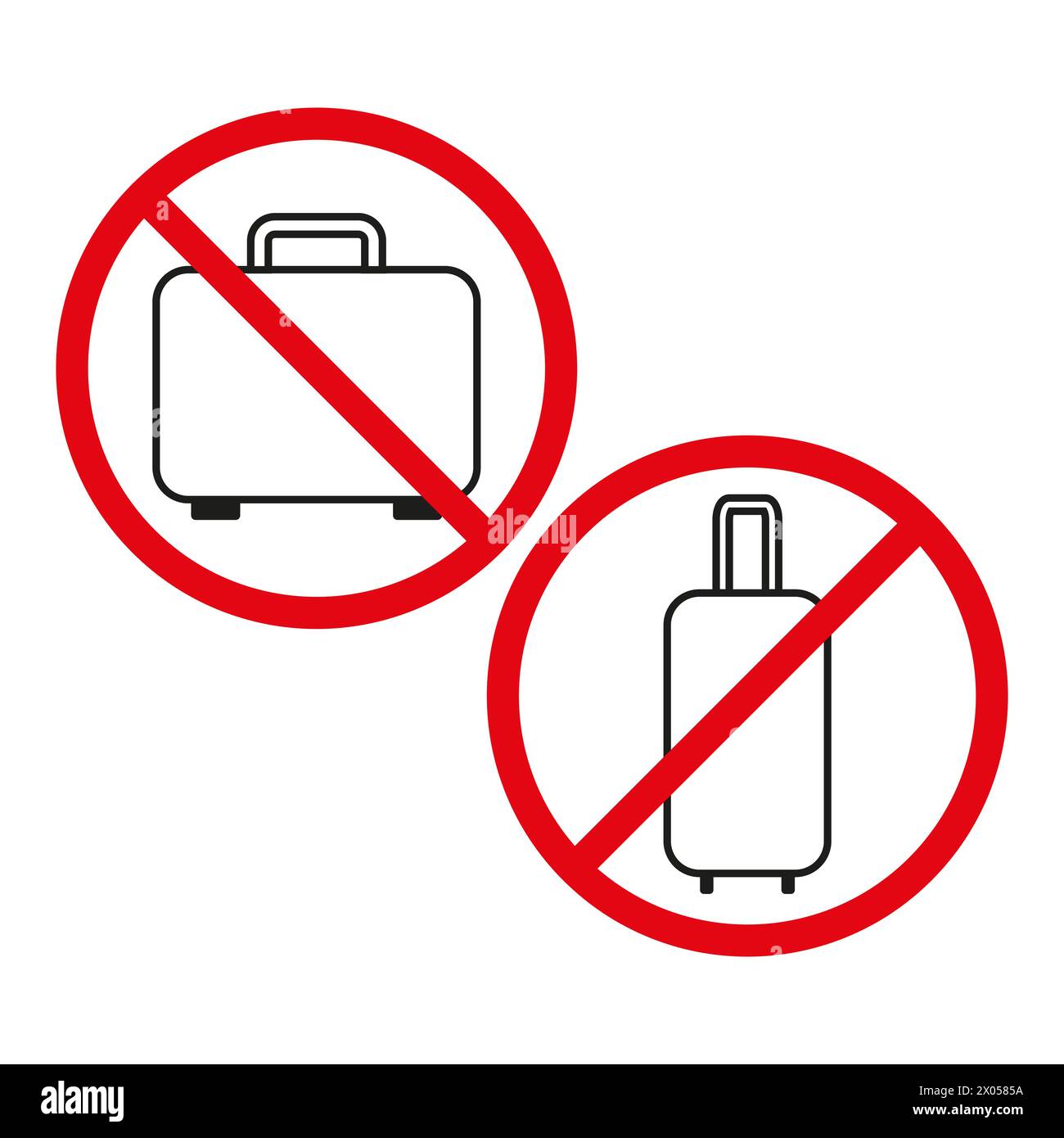 Kein Gepäckschild. Aktentasche und Koffer verboten. Symbol für Reisebeschränkungen. Vektorabbildung. EPS 10. Stock Vektor
